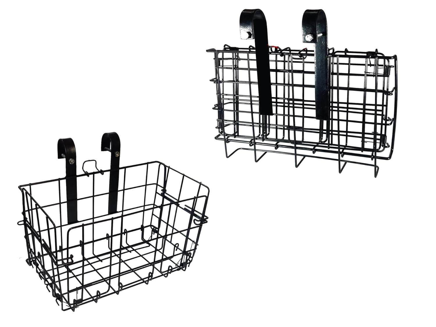 Folding Wire Mesh Bike Basket, Front/Rear Detachable Hanging Basket for Mountain Bike, Black