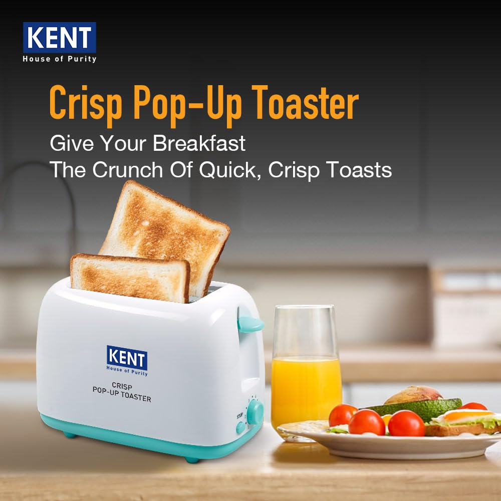 KENT Crisp Pop Up Toaster 750 Watts | 2 Slice Automatic Pop Up Electric Toaster | 6 Heating Modes | Auto Shut Off | Removable Bread Crumbs Tray | White