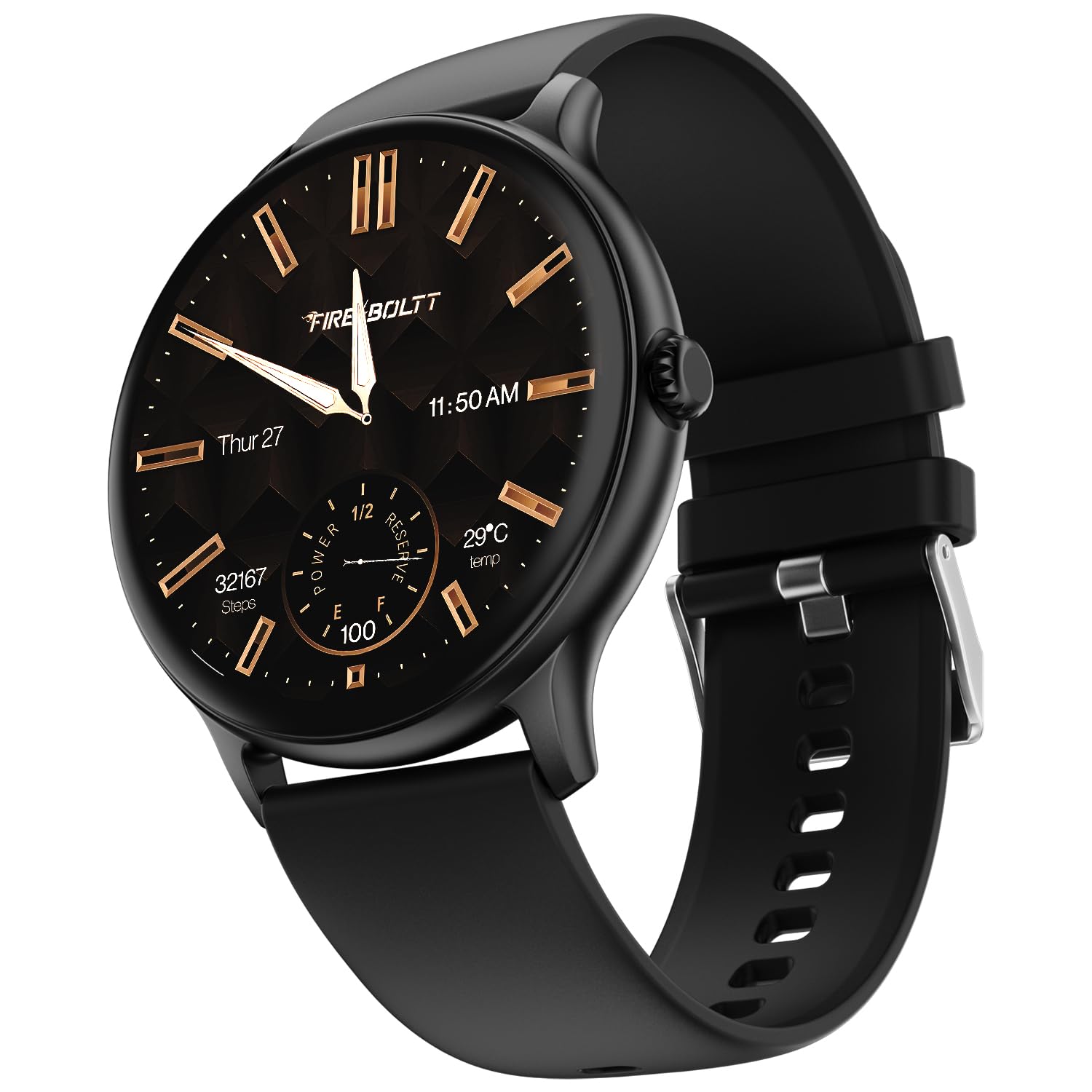 Fire-Boltt Phoenix Pro Round Smart Watch 1.39″ HD Display with Bluetooth Calling, AI Voice Assistant, SpO2 & Heart Rate Monitor, 120+ Sports Modes, IP67 Waterproof Smartwatch for Men & Women – Black