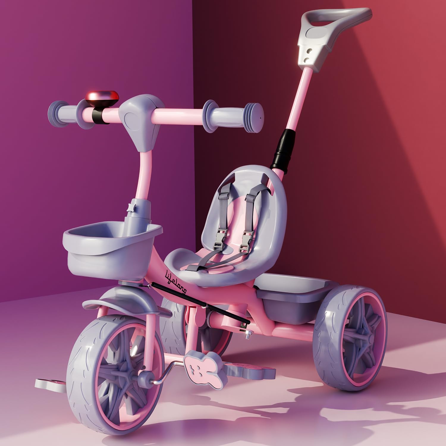 Lifelong Trike Cycle for 2-5 Years – Tricycles for Boy & Girl – Baby Cycle for Kids with 3 EVA Wheels, Bell & Basket -Durable Tricycle with Parental Control 30kg Capacity (Pink & Grey)