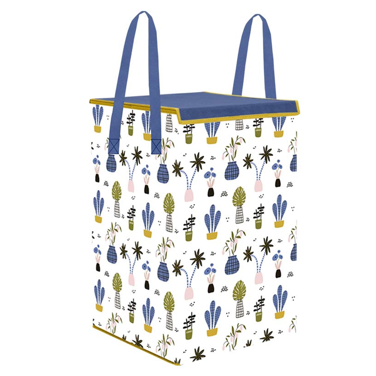 PrettyKrafts L1113 Laundry Basket for Clothes, Toy Storage Box with Lid & Handles, Toy Storage Box, 75 LTR,Mushroom Print,White, Set of 1