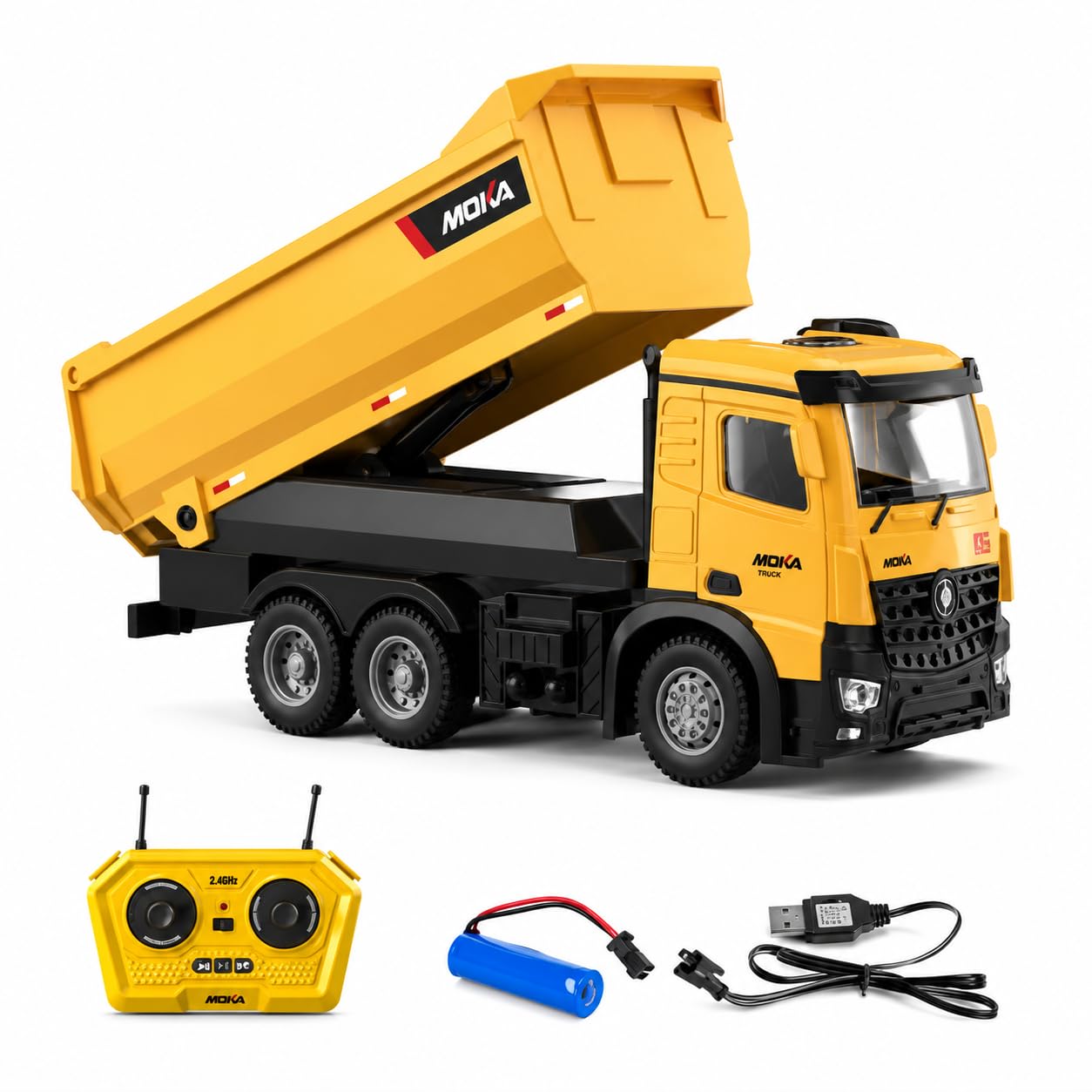 RC Dump Truck Toy for Kids, 2.4GHz Remote Control Construction Vehicle with Electric Dump, USB Rechargeable Battery, Heavy Duty Truck Toy Gift for Boys & Girls 3+ Years