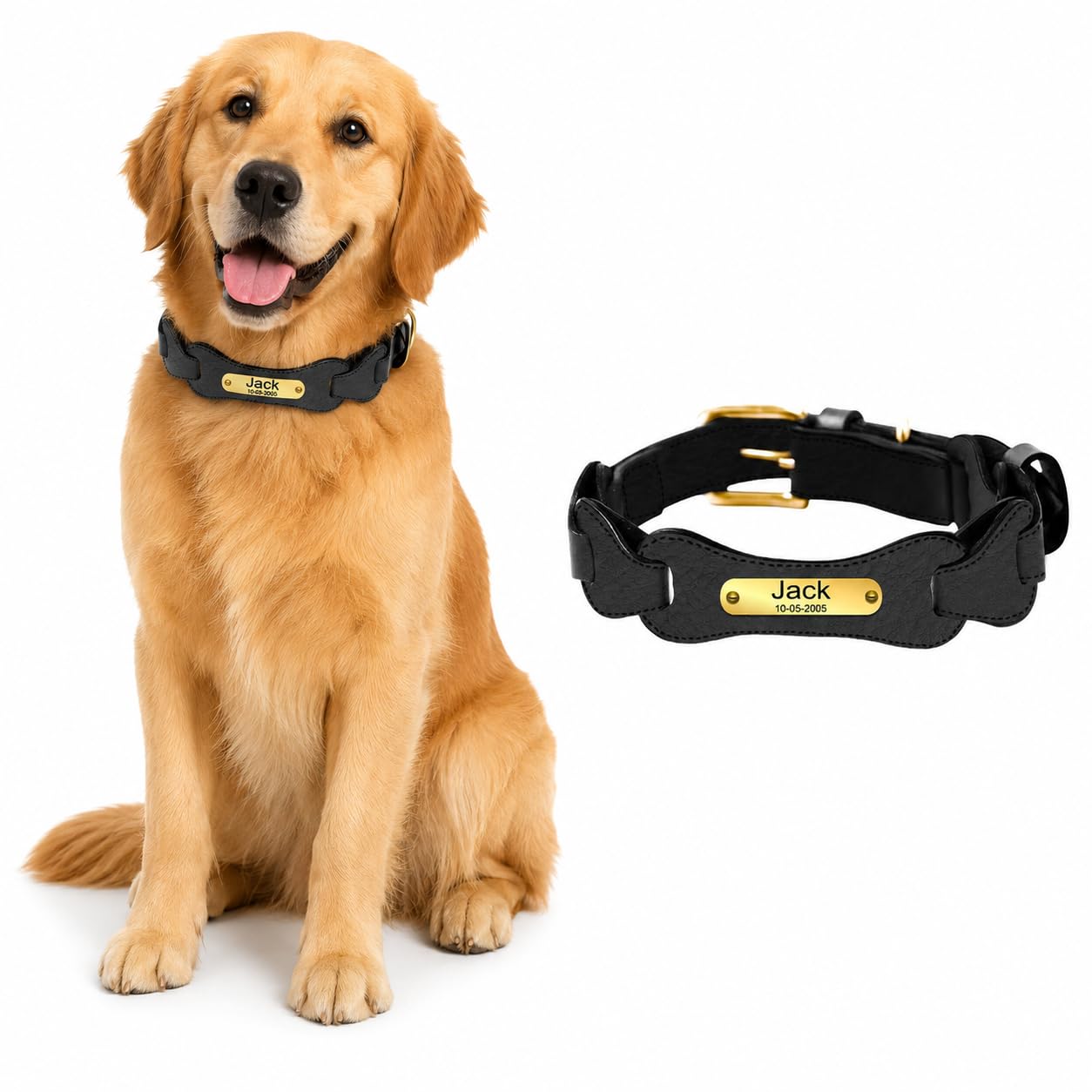 Adil’S Soft Leather Personalized Dog Collar for Large Medium Small Dogs Neck Collar with Personalized Dog Name in Neck Size 12 inchto 16 inch, Size: S Color: Black
