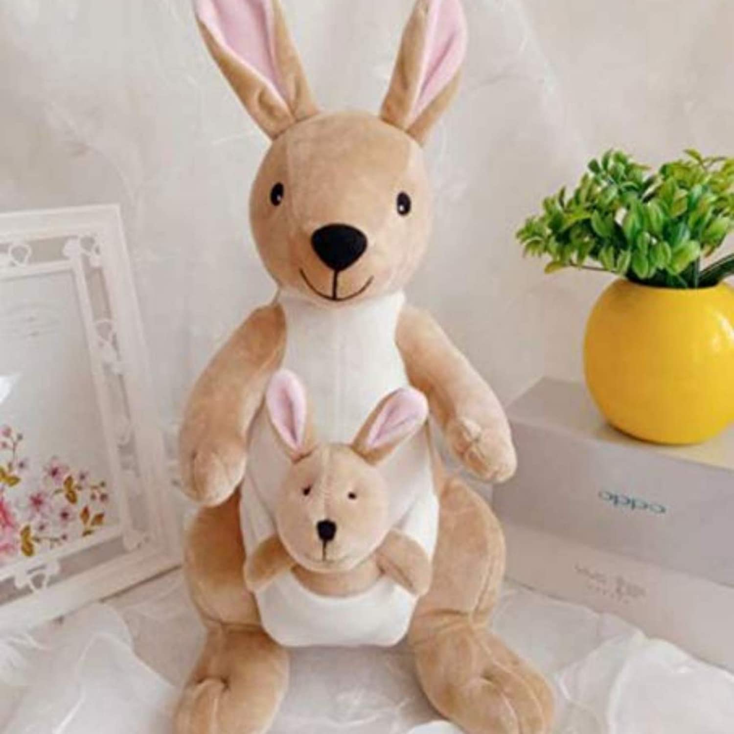 HUG ‘n’ FEEL SOFT TOYS Brown Kangaroo Plush with Baby | Soft Animal Cuddle Toy | Present for Boys & Girls | 30 cm
