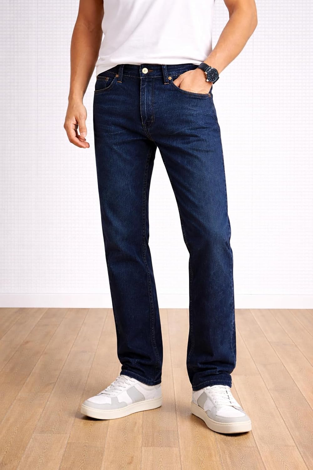Men’s Straight-Fit Jeans, Cotton, Mid Rise, Zipper Closure, Casual Denim for Adults
