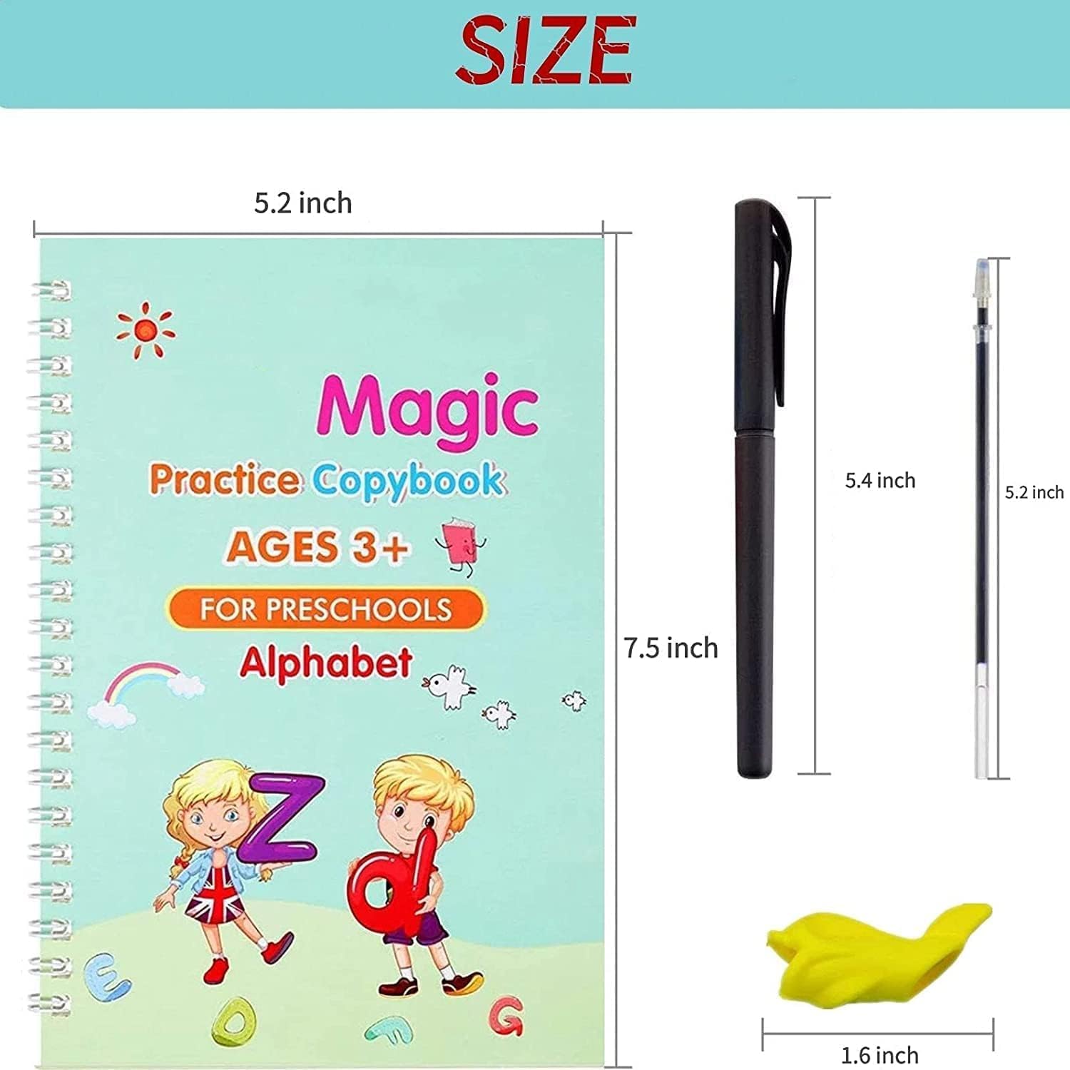 Sank Magic Practice Copybook, (4 Book +1 Pen + 10 Refill) Number Tracing Book for Preschoolers With Pen, Magic Calligraphy Books for Kids Reusable Writing Tool