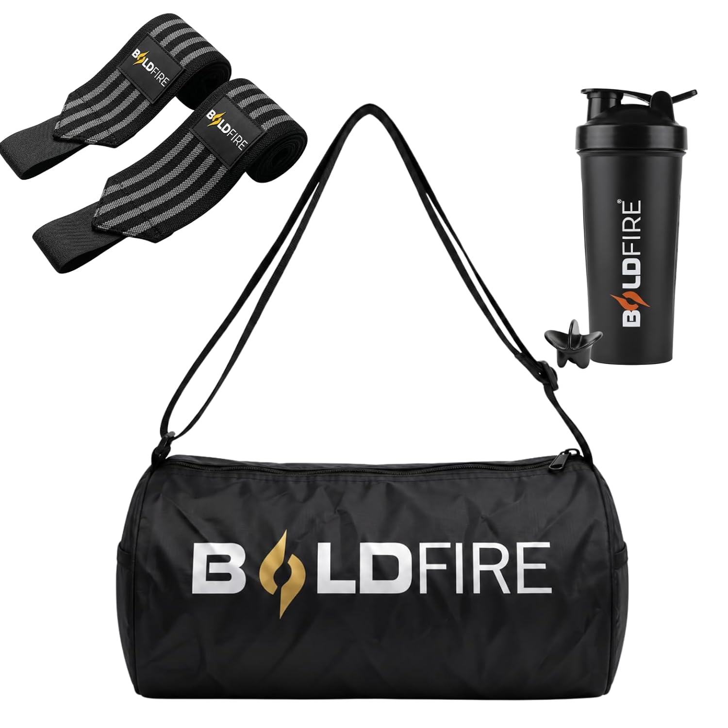 Gym Essentials Combo | Gym Bag + 700ml Shaker Bottle + Weight Lifting Wrist Straps for Men & Women | Workout Kit for Gym, Fitness, Bodybuilding, Cross Training & Exercise