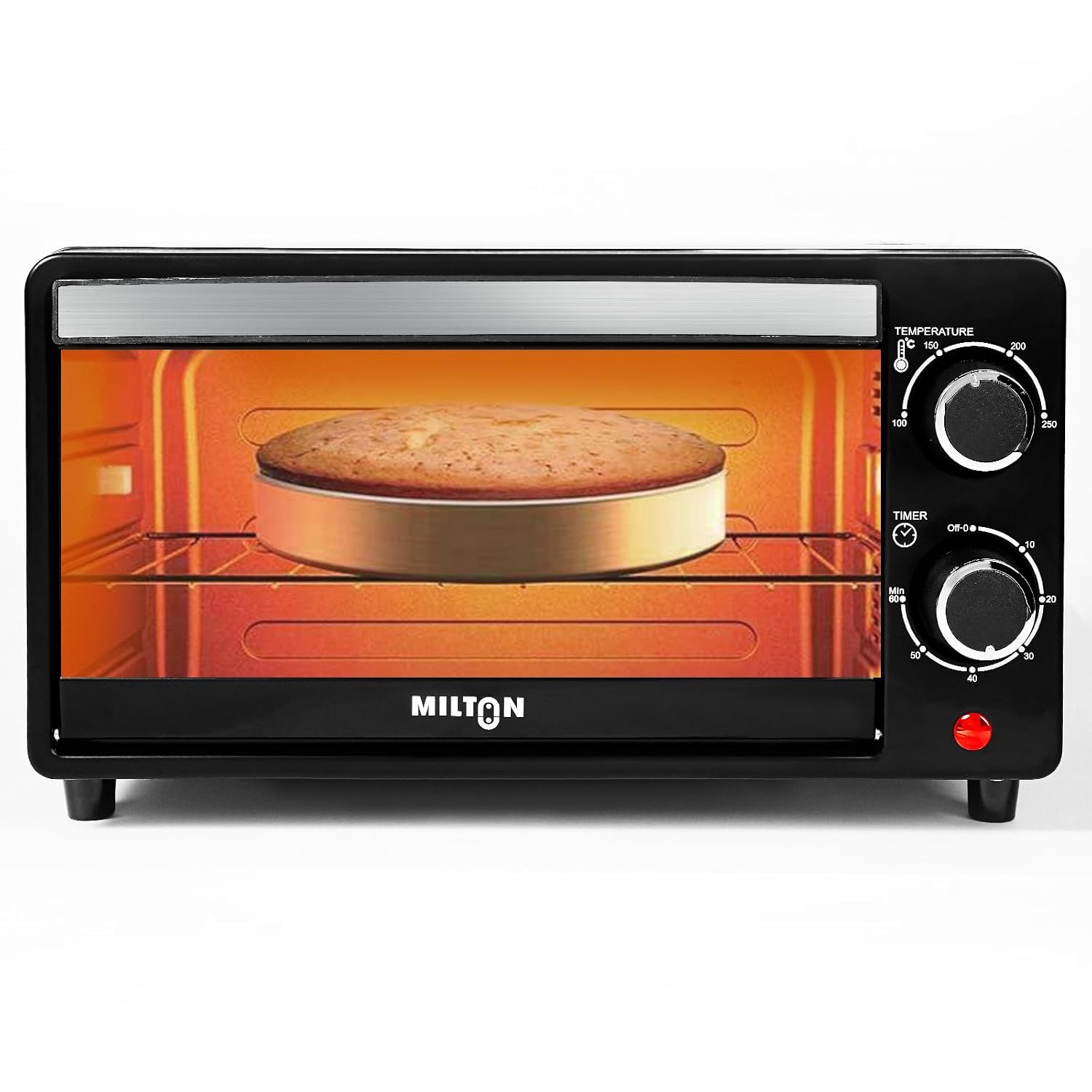 Milton 10L OTG Oven Toaster Griller for Kitchen | 800W | Royal Black Finish | Auto Shut-Off | 250°C Thermostat | Timer, Bell & Tempered Glass | Easy to Clean | Includes Grill Rack & Baking Tray