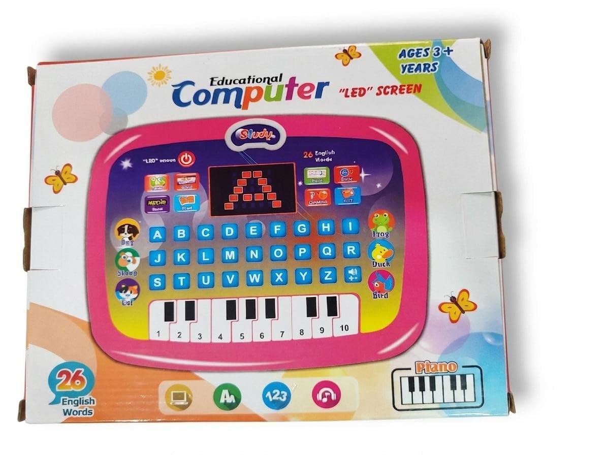 Kids Educational Learning Computer with LED Screen & Piano Keyboard, 26 English Words, Alphabet Learning Toy, Spelling & Reading Activities, Interactive Music Toy for Boys & Girls Age 3+ Years