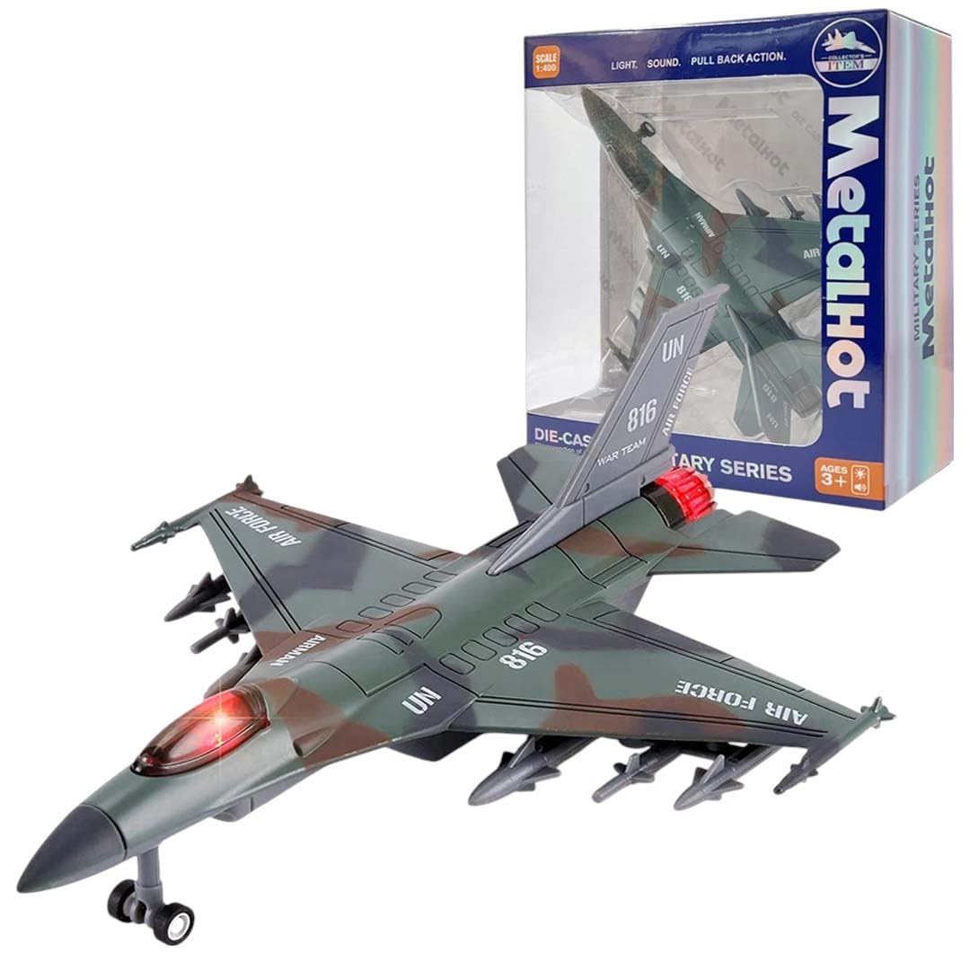 Breatoi: 1:400 Scale Twin-Engine Jet Fighter Model with Light & Sound – Premium Die-Cast Metal Collectible (F-16 Type)