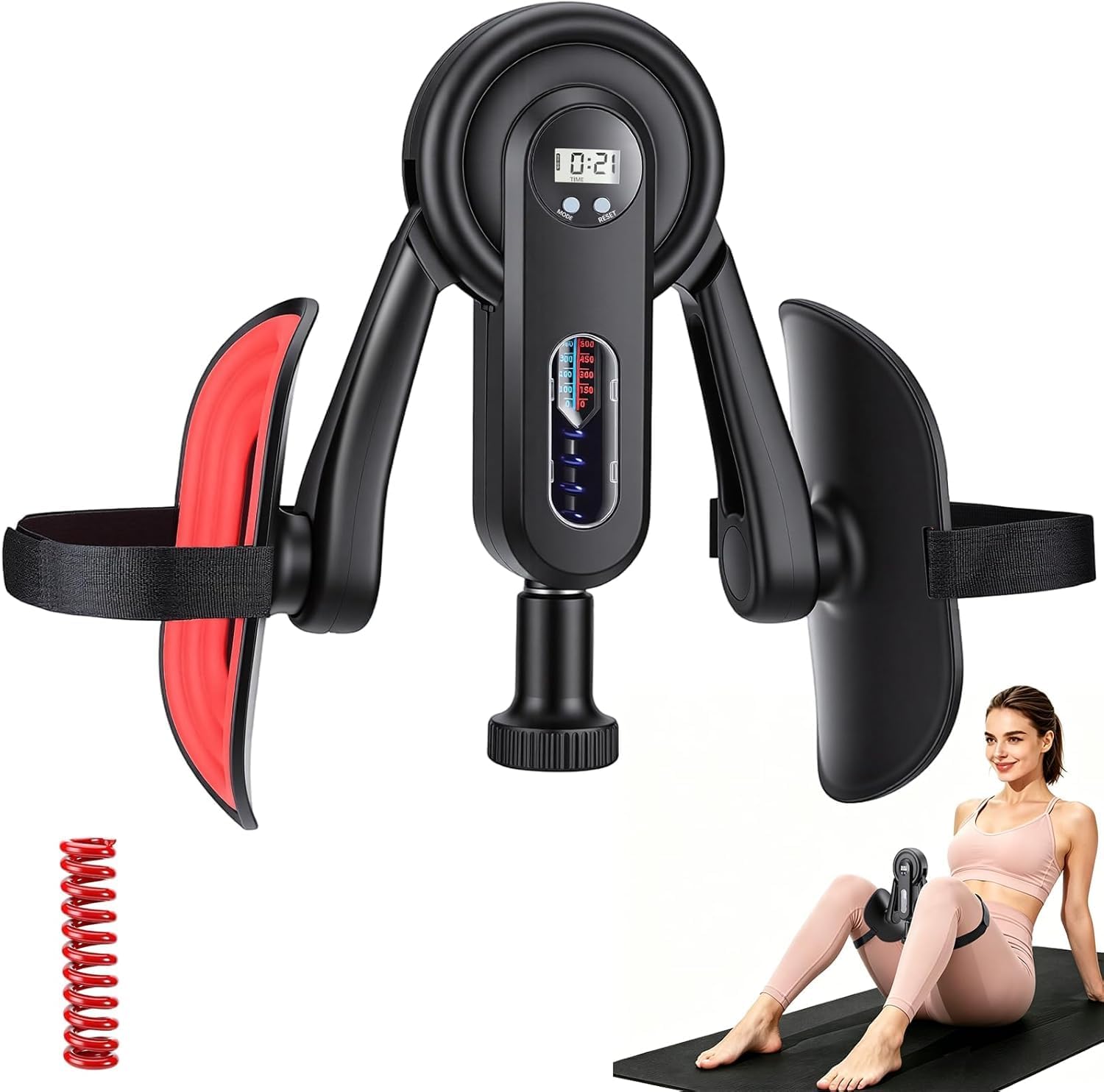 LCD Digital Tracker with Pelvic Floor Muscle Trainer, 0-600N Adjustable Resistance 360° Rotatable Silicone Leg Pads, Ergonomic Kegel Exercise Trainer for Home Fitness, Postpartum Training (A-1)