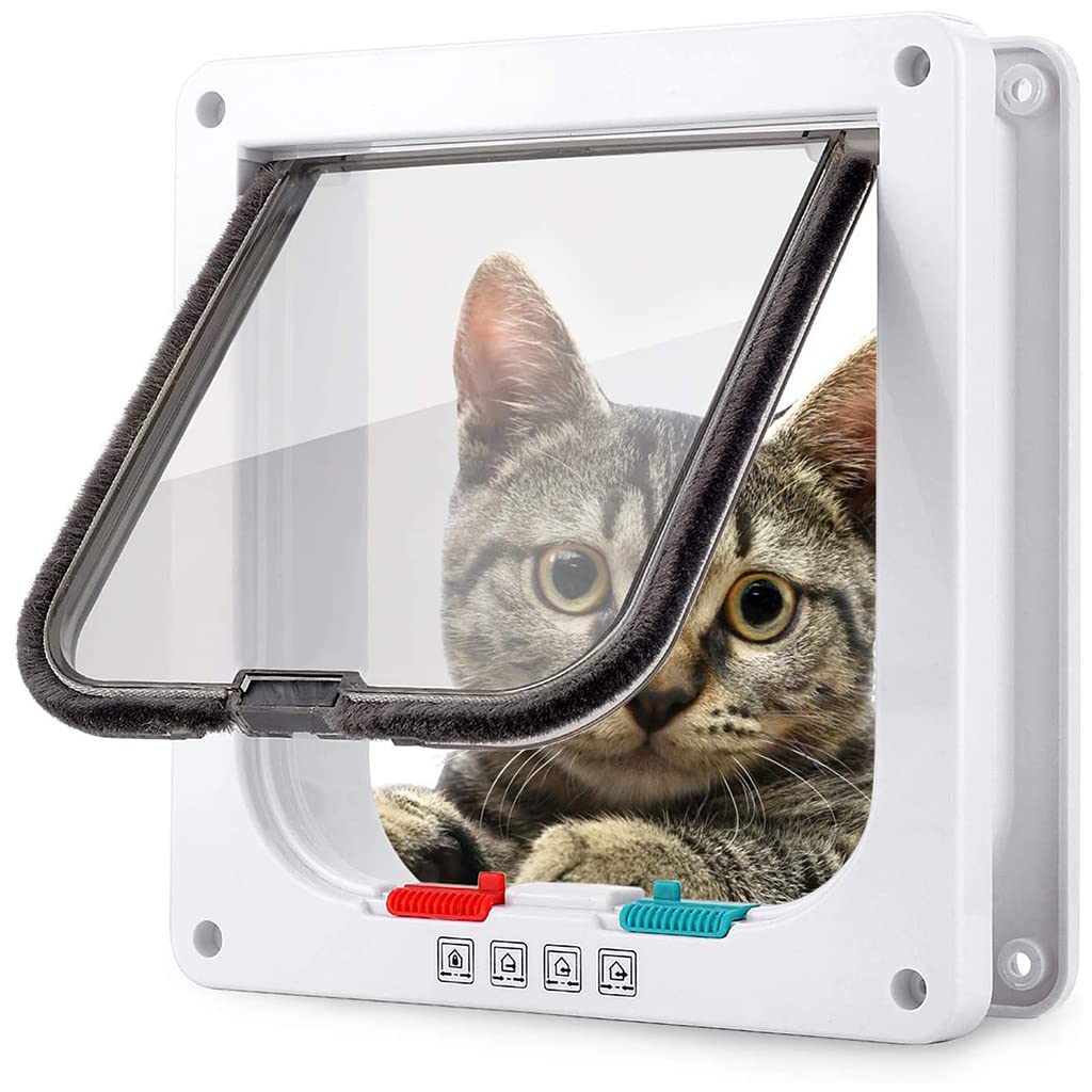 Qpets Large Cat Door, 4 Way Locking Pet Door for Small Cat Dog, 28*25*5.5CM