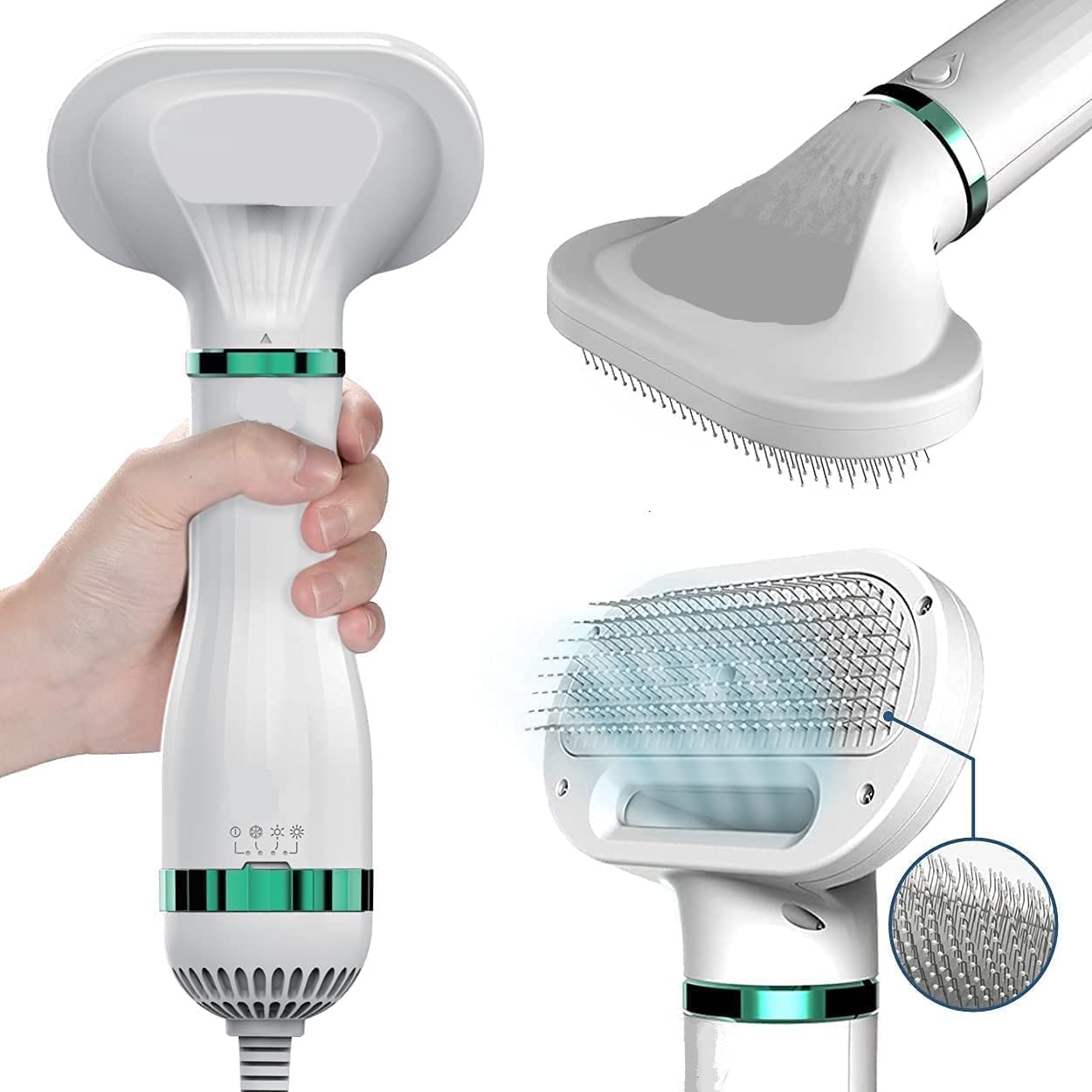 Dog Hair Dryer Brush for Dog & Cats | Portable 2 in 1 Pet Hair Dryer with Self Cleaning Slicker Brush | Cat &Dog Grooming Dryer & Comb | Professional Pet Blow Dryer Adjustable Temperature