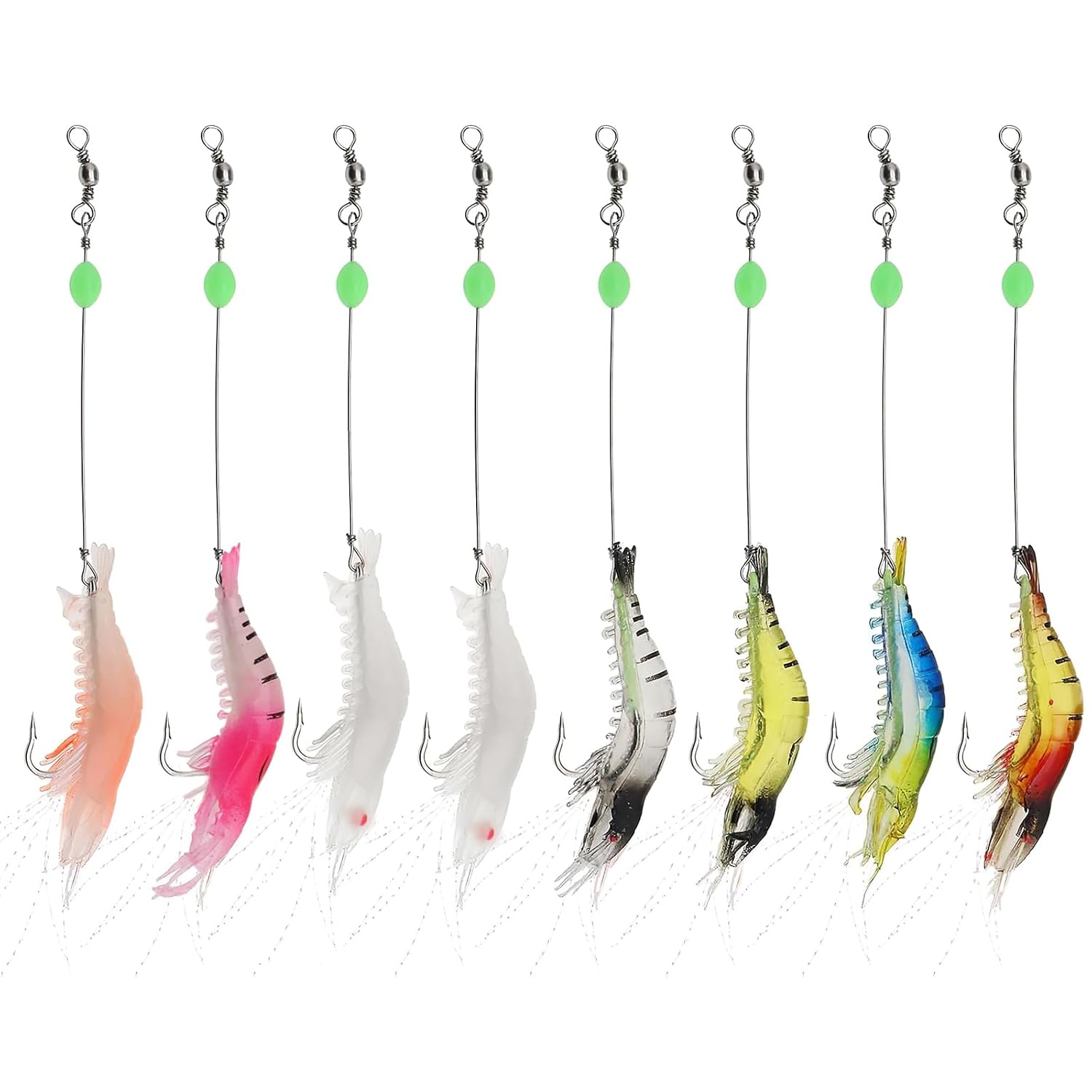 BendJoy® 8PCS Fishing Hook Set with Luminous Bait, Fishing Lures & Bait, Includes Clamps, Connectors & Swivels, Ideal Fish Hook for Day & Night Fishing, All Fishing Accessories