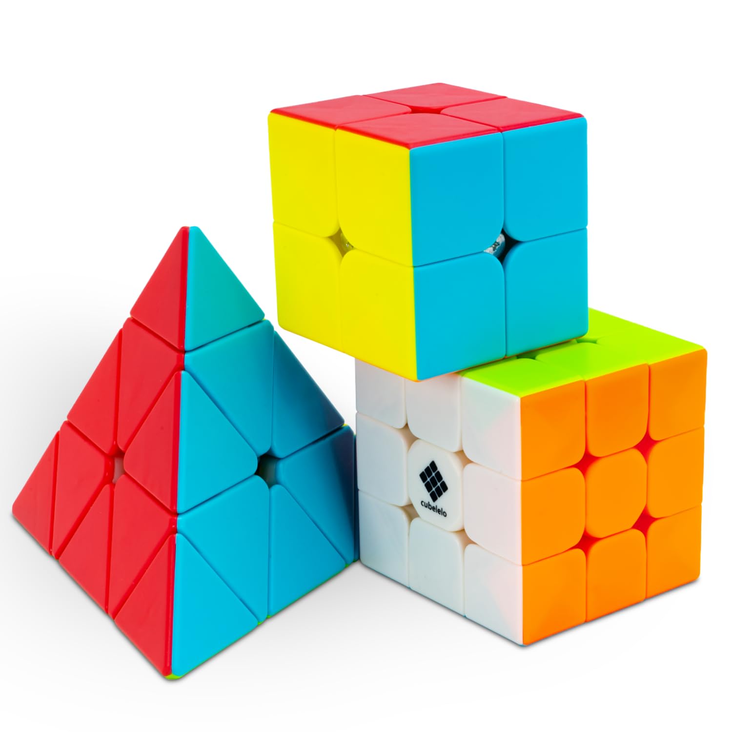 Cubelelo Drift 2×2, 3×3 & Pyraminx Cube Combo (Stickerless) | Ideal for Kids Above 3 4 5 6 Years Old Boys Girls | 3 in 1 Speedcube Gift Set | High Speed Puzzle 3x3x3 2x2x2 Pyramid Triangle