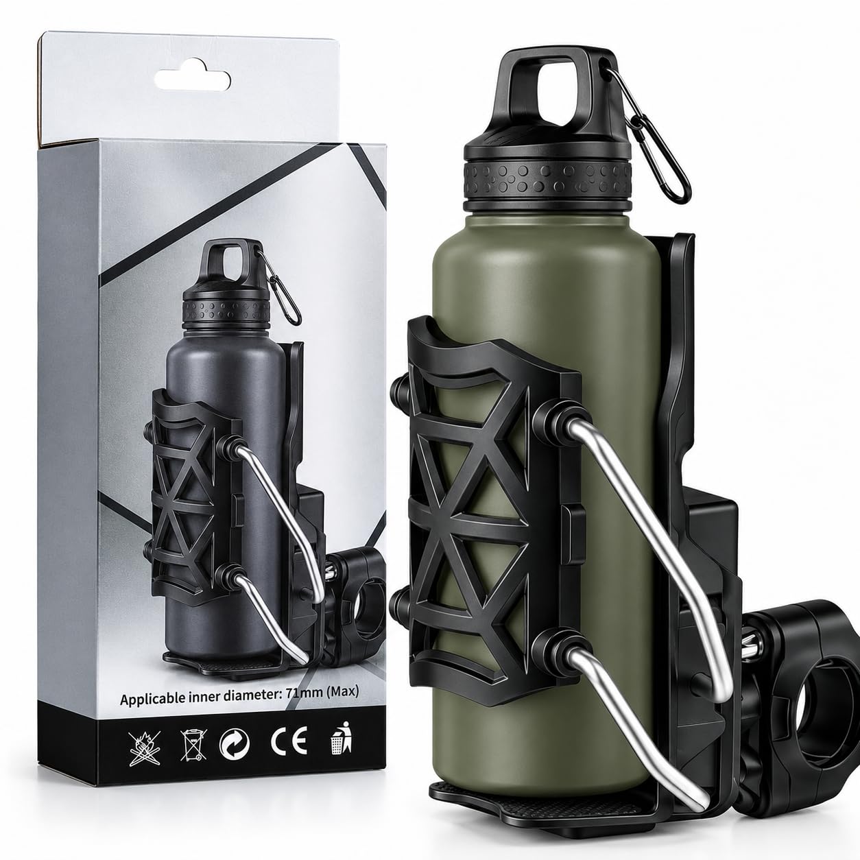 Bike Cup Holder & Motorcycle Water Bottle Holder, Heavy Duty 360° Degree Rotating Adjustable Handlebar Bottle Cage | Antiskit | Vibration Absorber Upgraded Expandable Mount for Bicycle, ATV, Travel