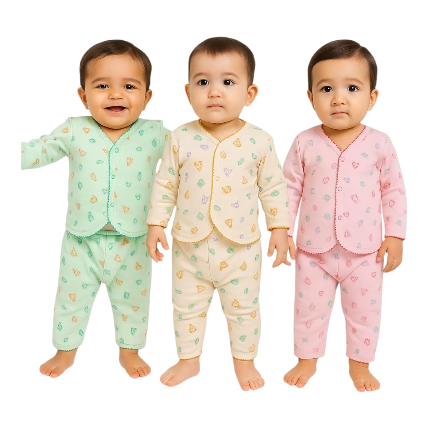 VELDORA Infant 100% Cotton Sleepwear Set, Long Sleeve Top and Bottoms, Nursery Print, 2-Piece top and Bottom Set Pack Off -3