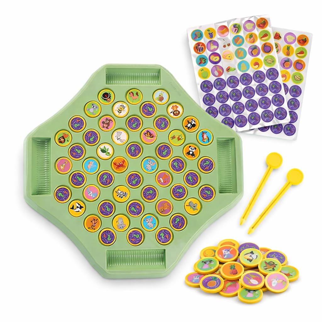 Animal Memory Flip Chess Game Montessori Matching Puzzle Board Game for Kids Educational Travel Toy for Toddlers, Preschoolers Learning Activities (Animle Stickers & 4 Stick)