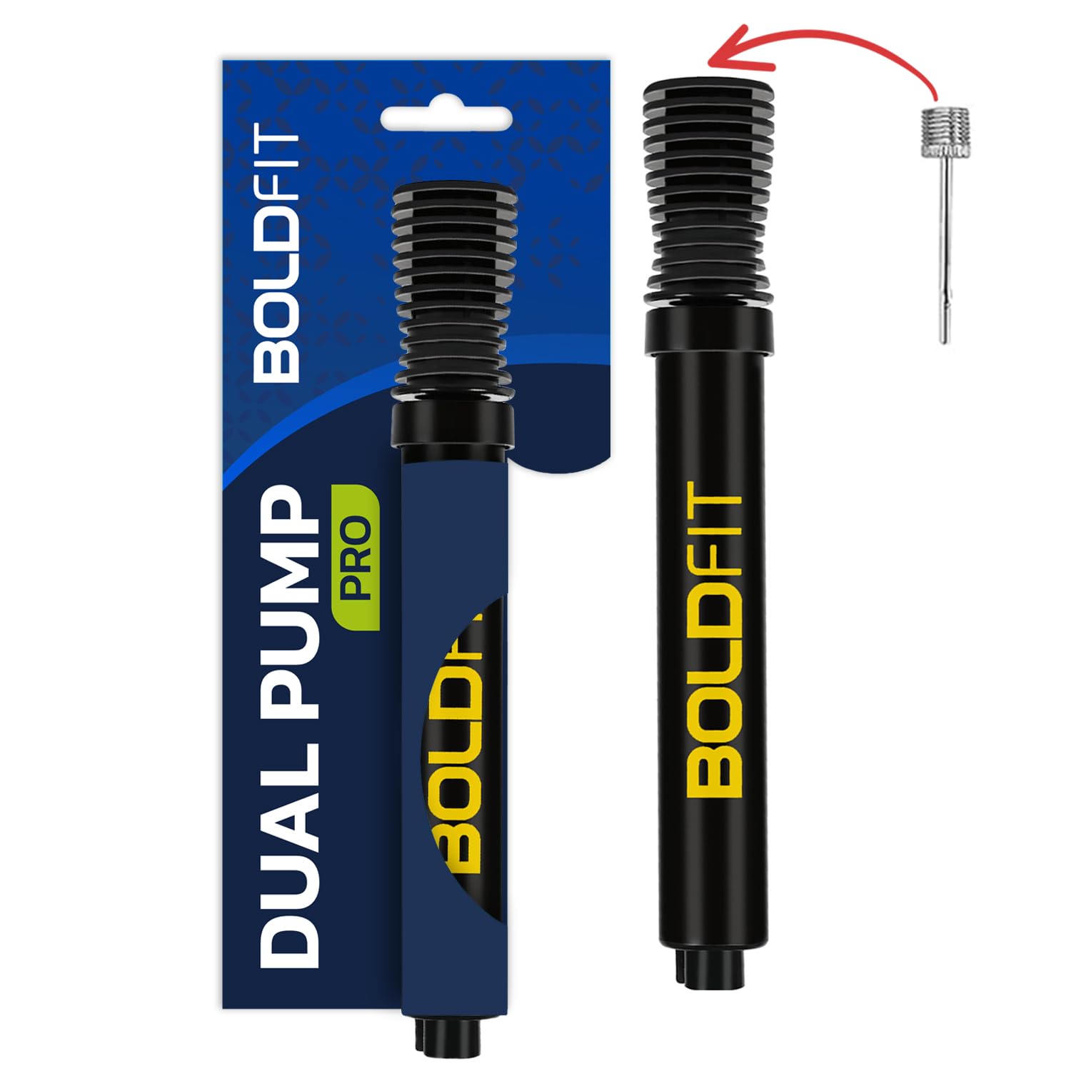 Boldfit Football Hand Pump with Needle for Basketball with Pin Double Action Volleyball Hand for Pumper Air for Ball with Needle