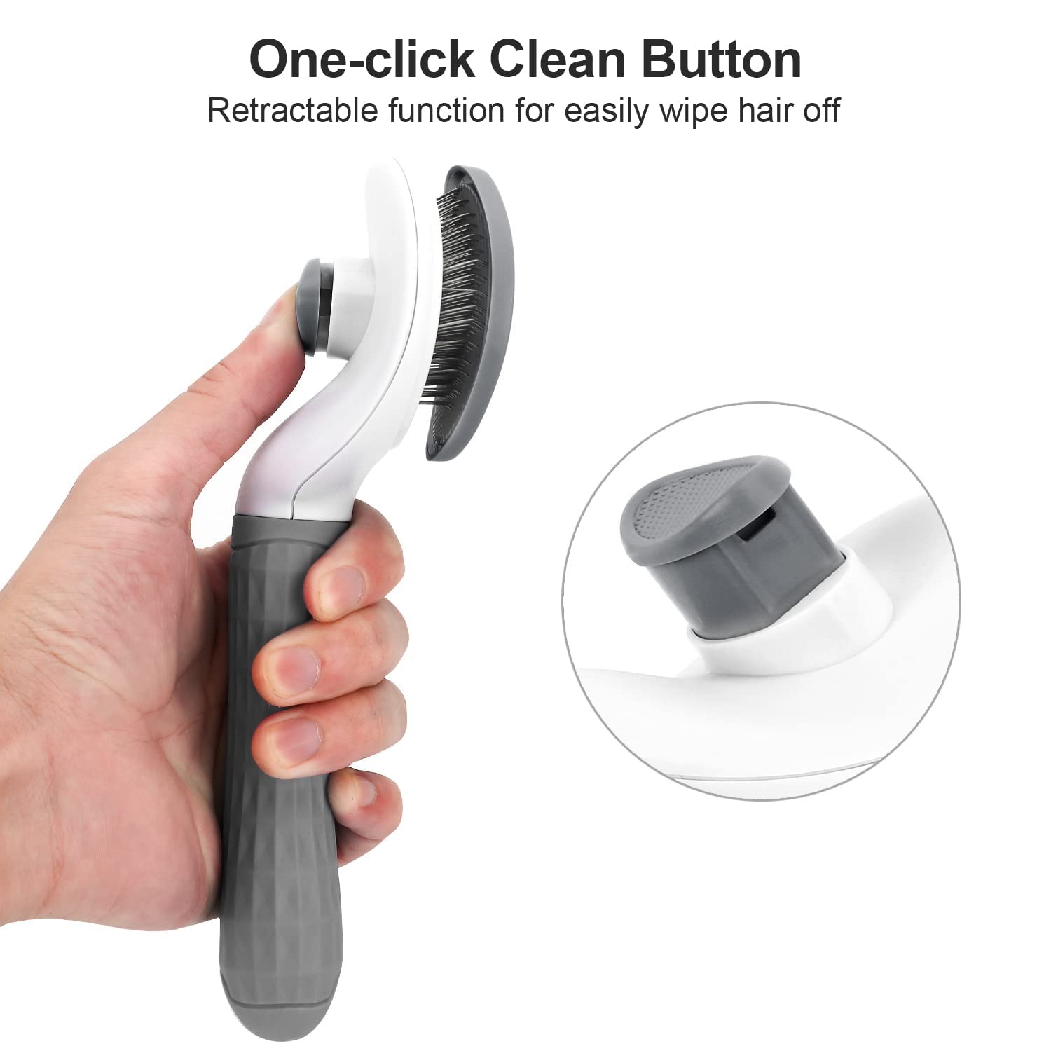 Self Cleaning Slicker Brush for Dogs, Cats & Rabbits | Pet Grooming & Deshedding Brush for Long & Short Hair | Undercoat Removal, Anti-Slip Massage Comb for Shedding Fur | Grey