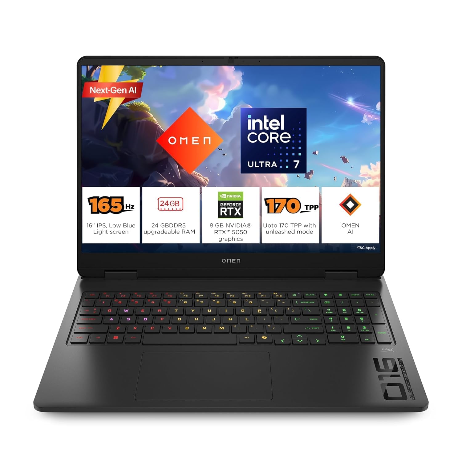 HP Omen 16, Intel Core Ultra 7 255H, 8GB RTX 5050, 24GB DDR5(Upgradeable) 1TB SSD, 2K IPS 165Hz 400 nits, 3ms RT, 16”/40.6cm, Win11, Office24, Black, 2.4kg, am0240tx, Xbox Gamepas* RGB Gaming Laptop