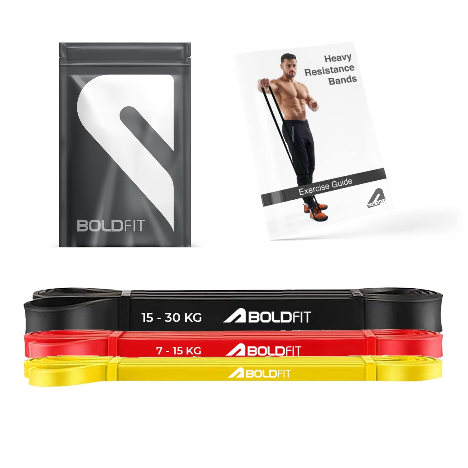 Boldfit Heavy Resistance Band for Workout & Exercise Pull Up, Stretching & Toning Bands for Men & Women Resistance Band Set for Home & Gym Workouts (Yellow, Red,Black)