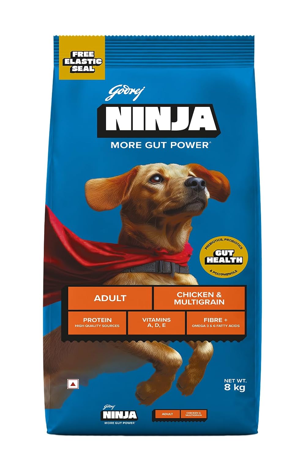 Godrej Ninja Adult Dry Dog Food, 8 KG, Chicken & Multigrain, Gut Health