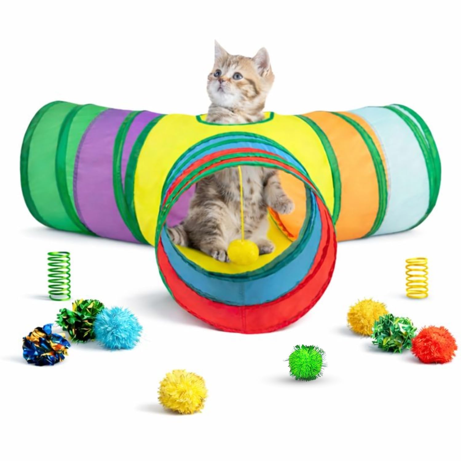 Mom’s Aura Cat Tunnel Toy Collapsible Pet Play Tunnel Tube with Storage Bag for Cats, Puppy, Rabbits, Guinea Pig, Indoor and Outdoor Use (3 Way Rainbow)