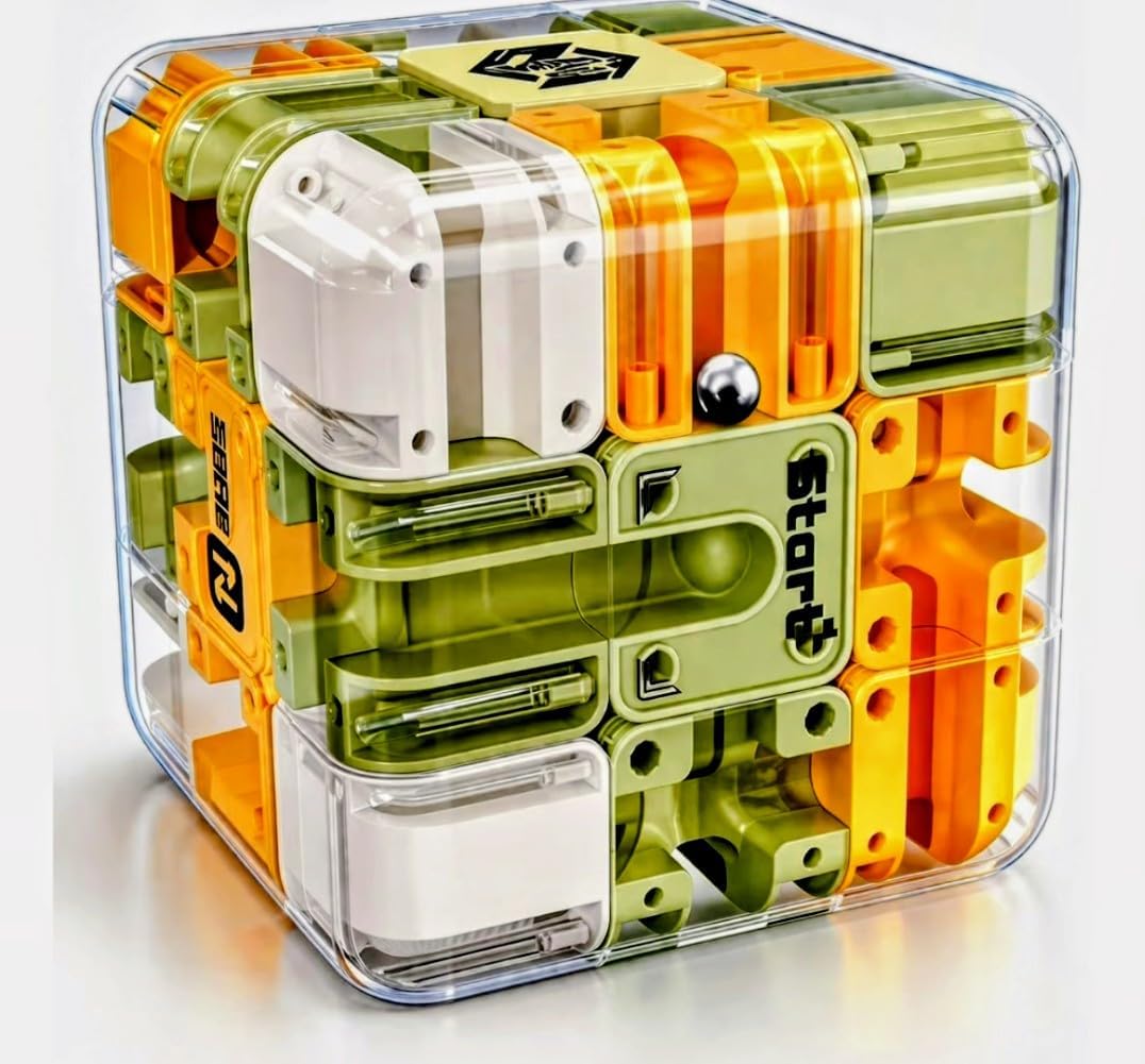 3D Maze Puzzle Cube with Metal Ball Inside – Transparent Handheld Marble Run Brain Teaser Game for Kids & Adults | Focus Skill Development Educational Toy and Stress Relief Challenge | Big Size