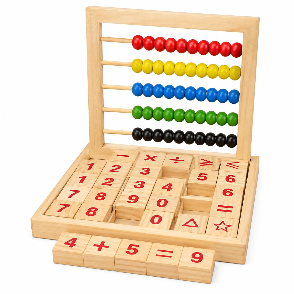 LITTLEMIND Wooden Abacus Math Learning Toy for Kids 3+ Years | Counting Beads & Number Blocks | Montessori Educational Toy for Addition, Subtraction & Early Learning | STEM Preschool Toy