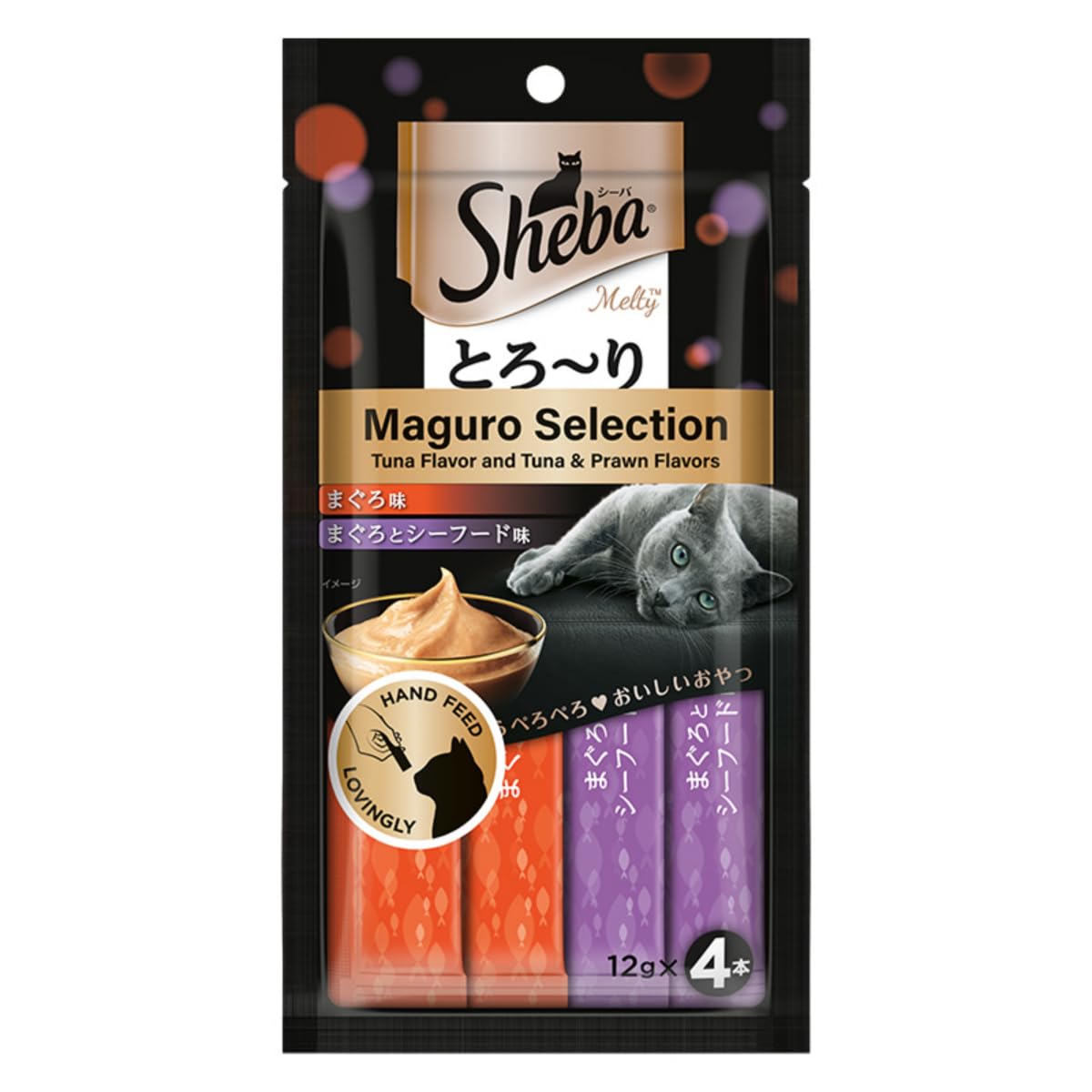 Sheba Melty Premium Lickable Creamy Cat Treats, Maguro Selection – Tuna & Tuna & Prawn Flavors, 4 Sticks x 12g (48g), Creamy Treats for Bonding