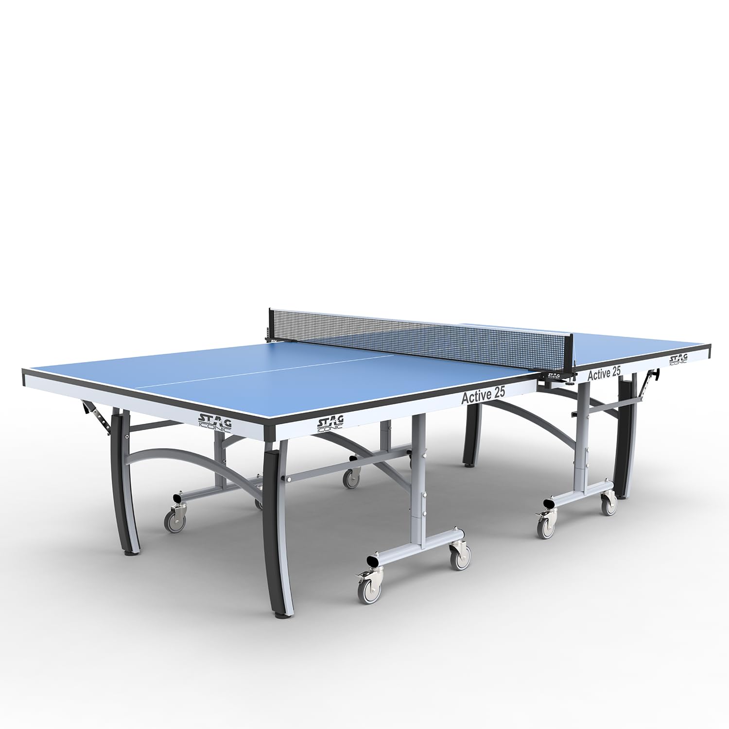 STAG WITH DEVICE Active 25 Premium Table Tennis Table | Enhance Game with Full Size Indoor T.T Table | Ideal for Home & Club | Foldable with 4” Wheels | Included Net, Cover, 2 Bats & 3 Balls