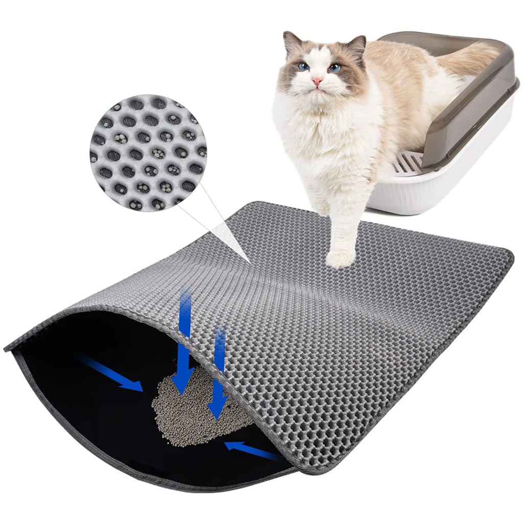 Qpets Cat Litter Mat Large 40*60cm EVA Double Layer Open Edge Grey Washable