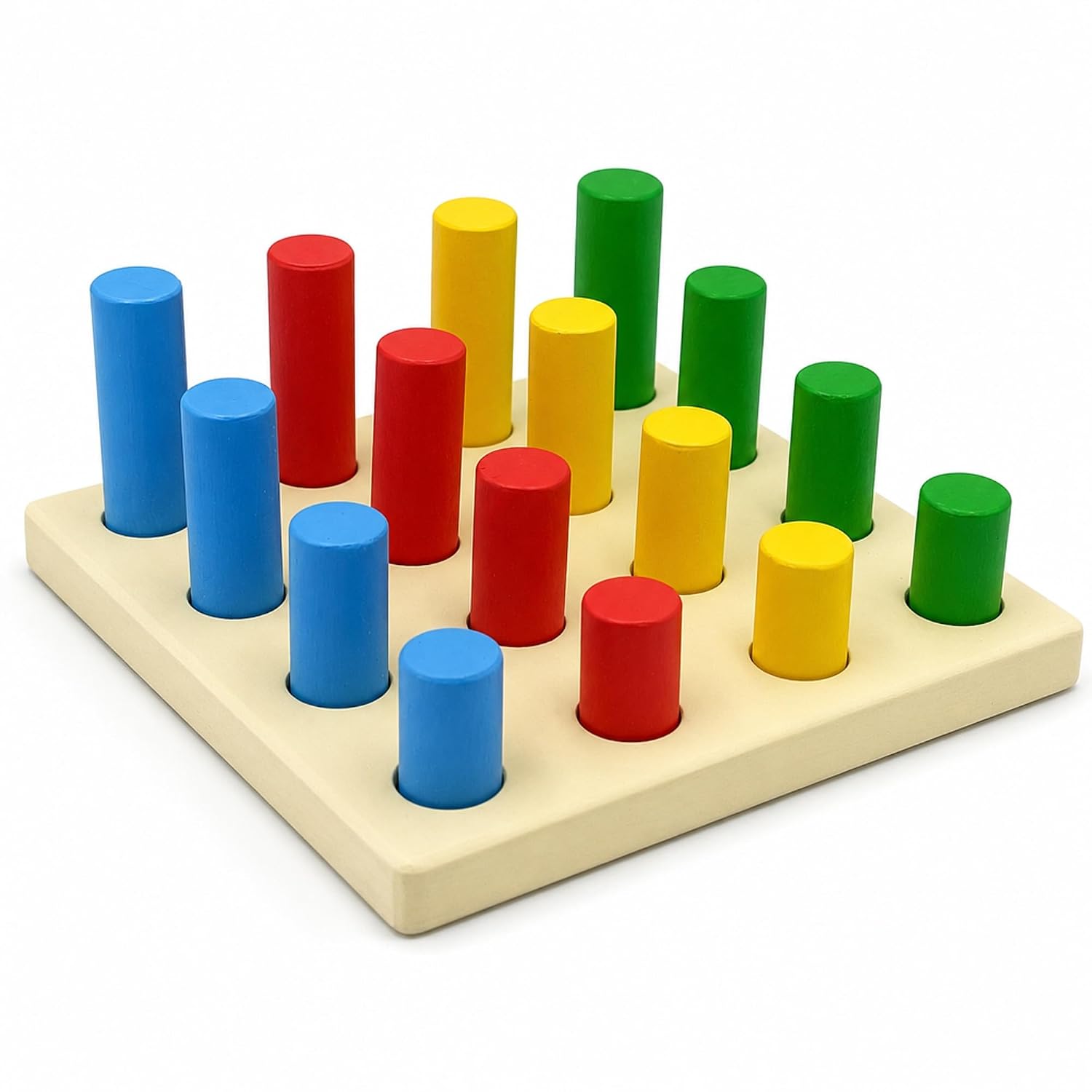 Tantrums Montessori Cylinder Blocks Wooden Educational Toy | 4 Pegs Size Grading Colourful Cylinders | Early Learning Toy for Toddlers 1 Year+ | 4 pcs Set