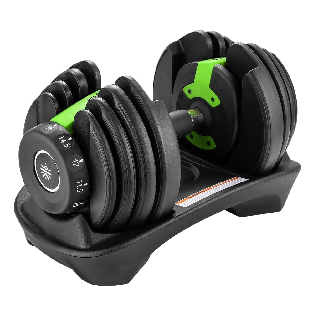 Cult 16kg Adjustable Dumbbell | 12 Weight Options (1.5kg–16kg) | Quick Weight Adjustment Dial | Non-Slip Compact Home Gym Dumbbell – Black