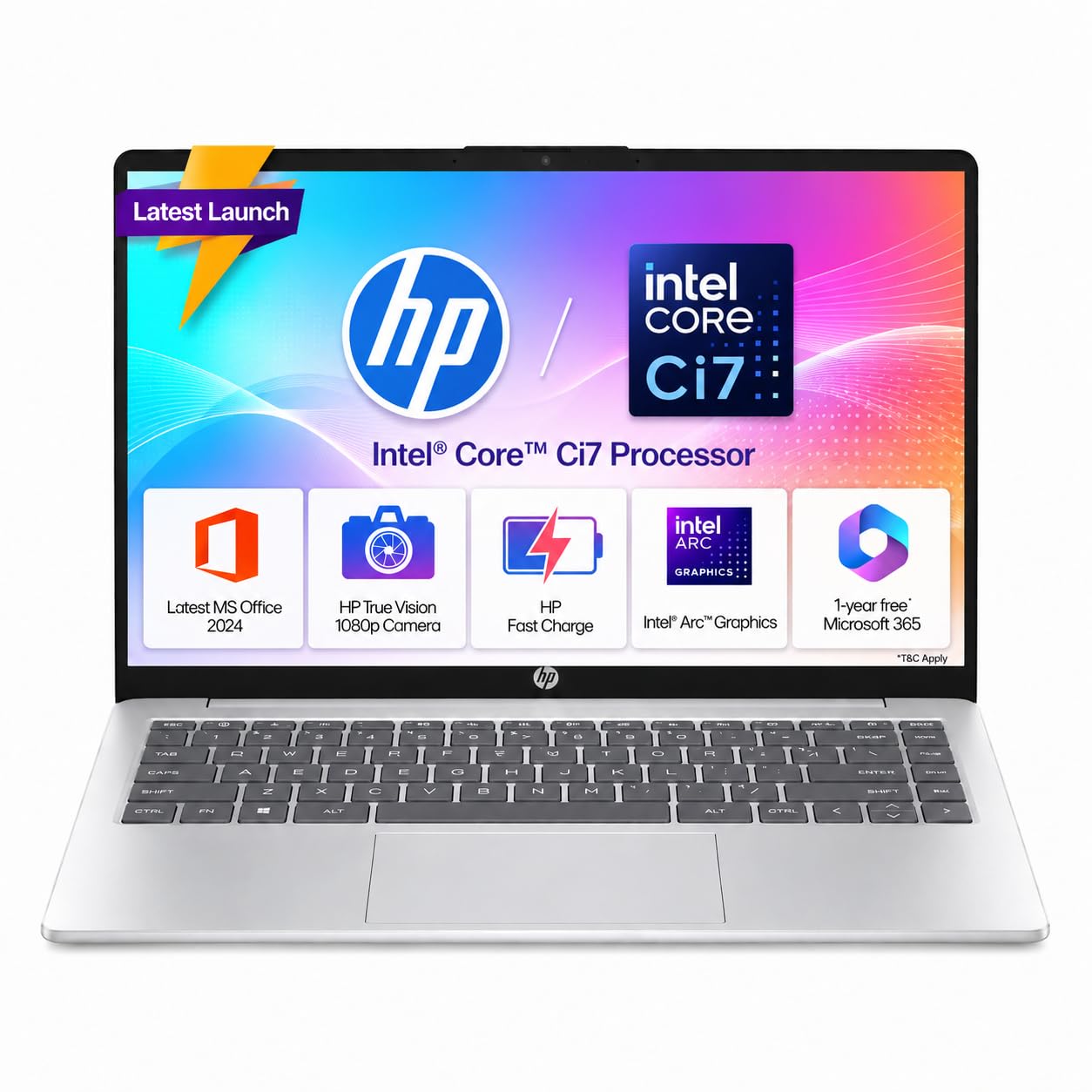 HP Premium EP Series (Intel 13th Gen Core i7-1355U, 16GB RAM, 512GB SSD, Win 11, MS Office 2024, Backlit KB, FHD Camera, 14''/35.6cm Anti-Glare Micro-Edge Display, Lightweight 1.4kg, Silver) EP0159TU