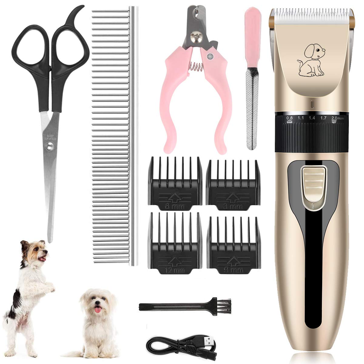 Electric Clipper for Dogs and Cats, Low Noise and Vibration USB Rechargeable Professional Dog Shaver with 4 Combs and 5 Adjustable Length Hair Clippers