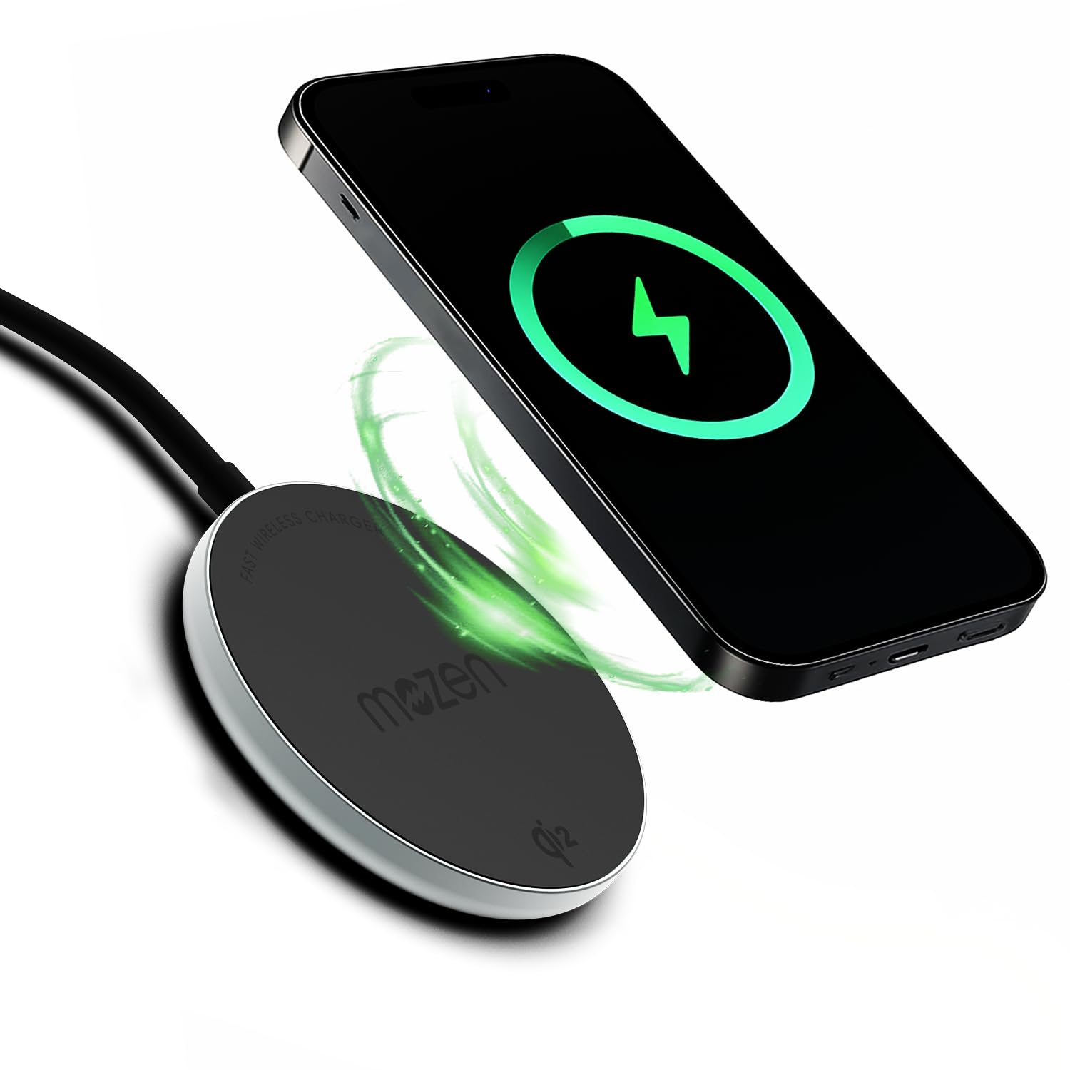 MOZEN by Amkette Air 450 Qi2 Wireless Charger/Magsafe Charger | Latest Qi2 Technology 15W Wireless Charging with MagSafe Compatibility| Includes Magnetic Ring for Non-MagSafe Phones