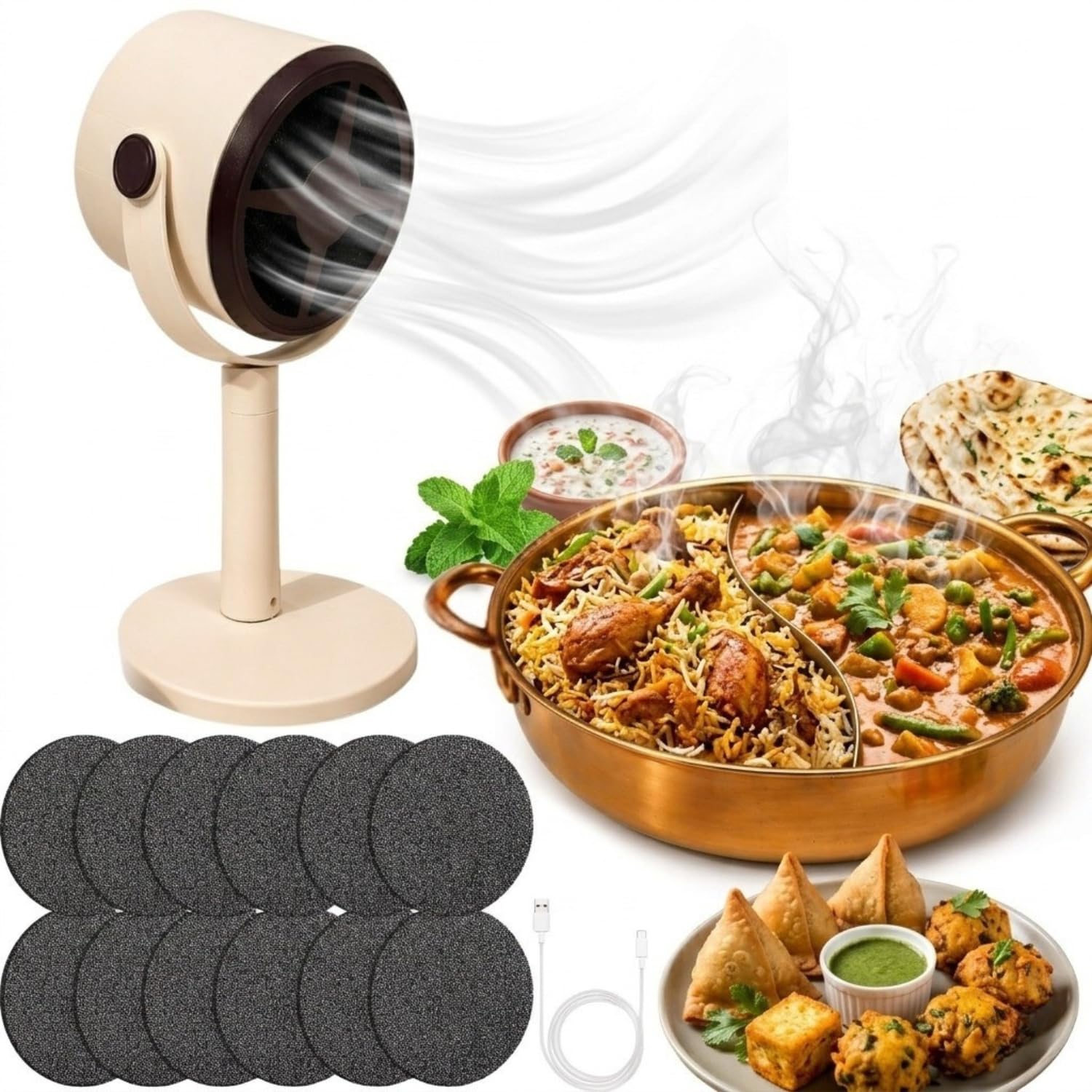 Portable Range Hood for Cooking, Rechargeable Kitchen Exhaust Fan, 125° Adjustable Rotation, Low Noise, Reusable Carbon Filter for Smoke Removal in Kitchen, BBQs, Hot Pots, RV& Apartments