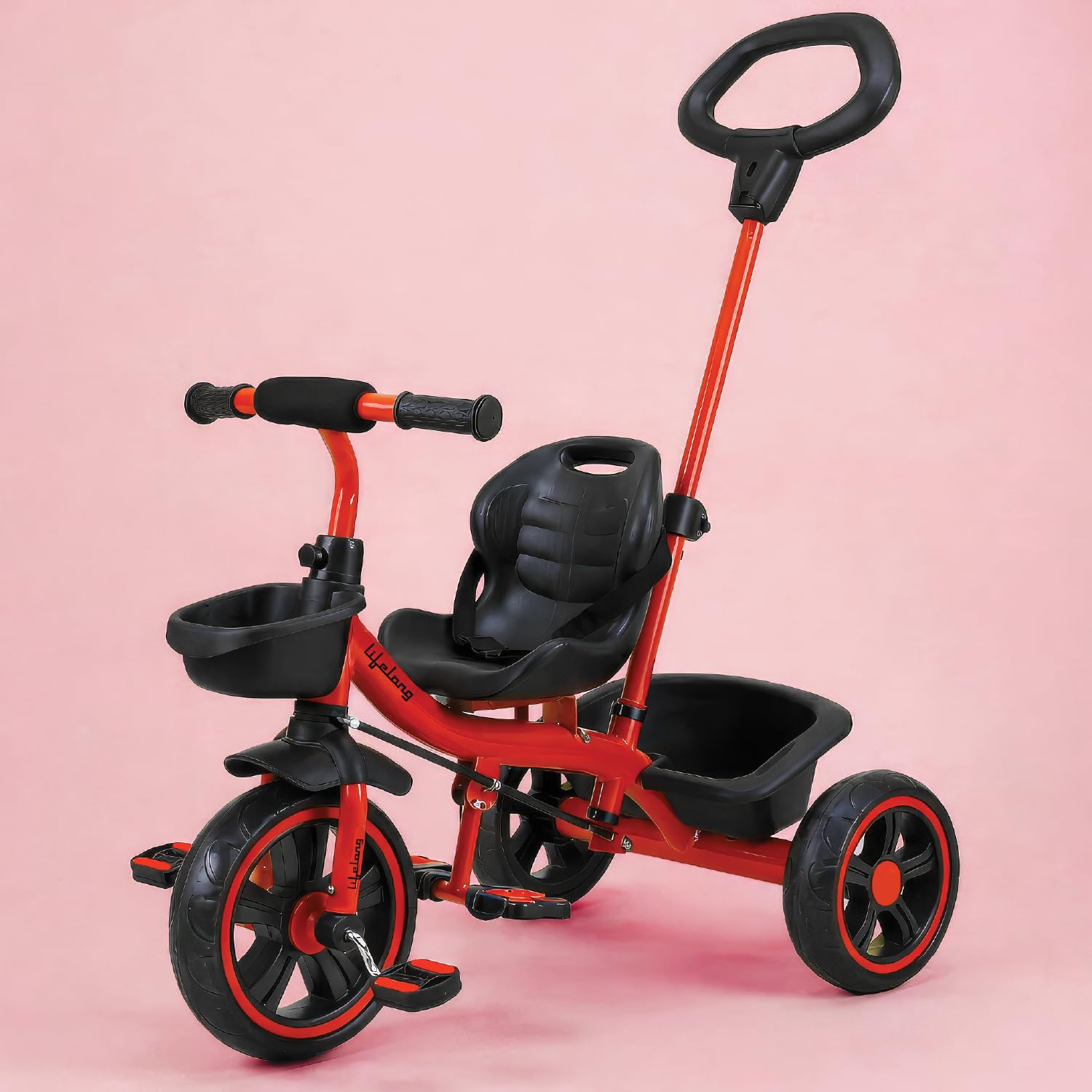 Lifelong Trike Cycle for Kids 2-5 Years – Baby Bicycle for Boys & Girls with 3 EVA Wheels, Basket & Parental Control – 30 kg Capacity (Red & Black)