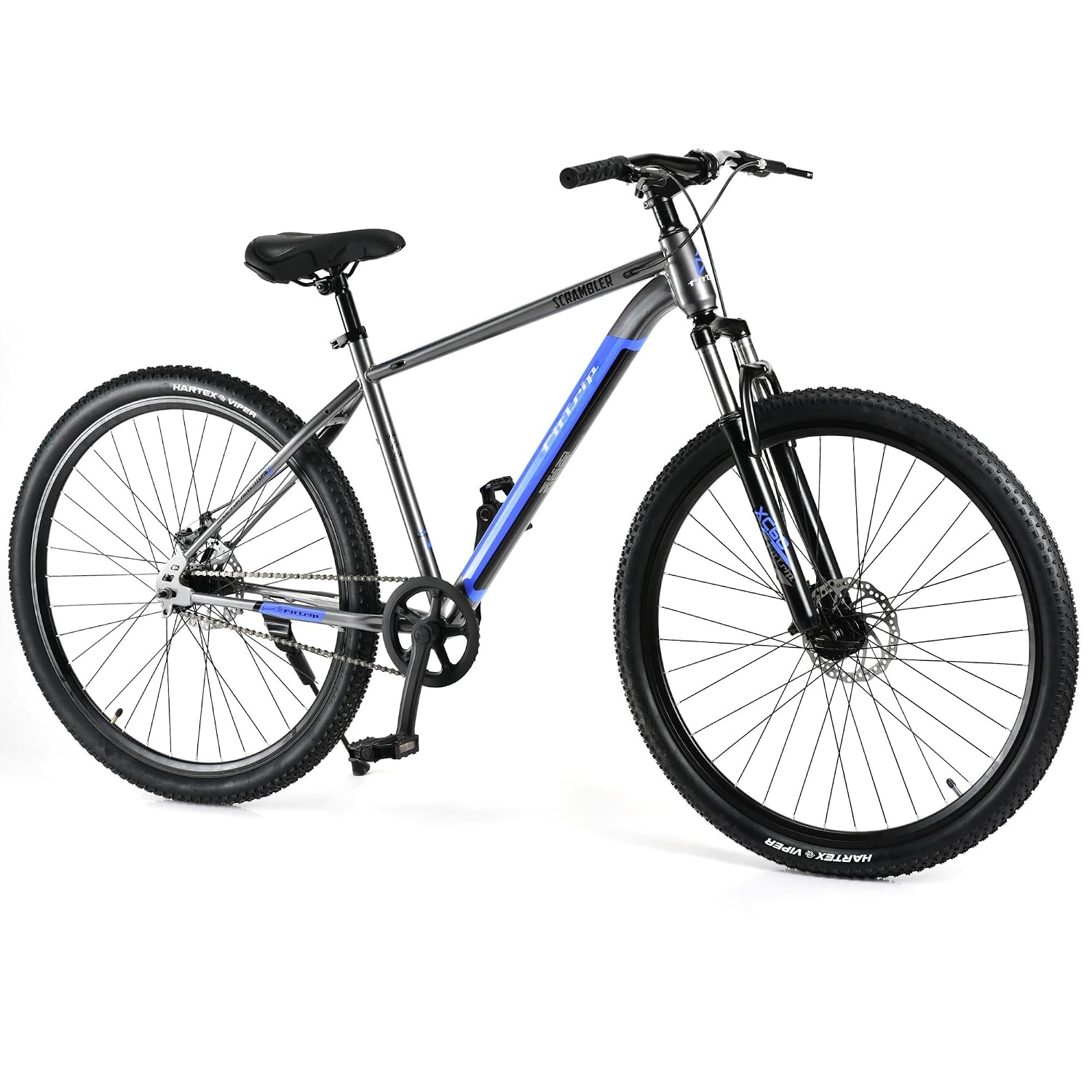 FitTrip Scrambler 27.5T | Single Speed MTB Cycle for Men | Mountain Bicycle | Dual Disk Brakes | Hartex Tyres | Unisex | Fully Fitted (LiquidMetal-Blue)