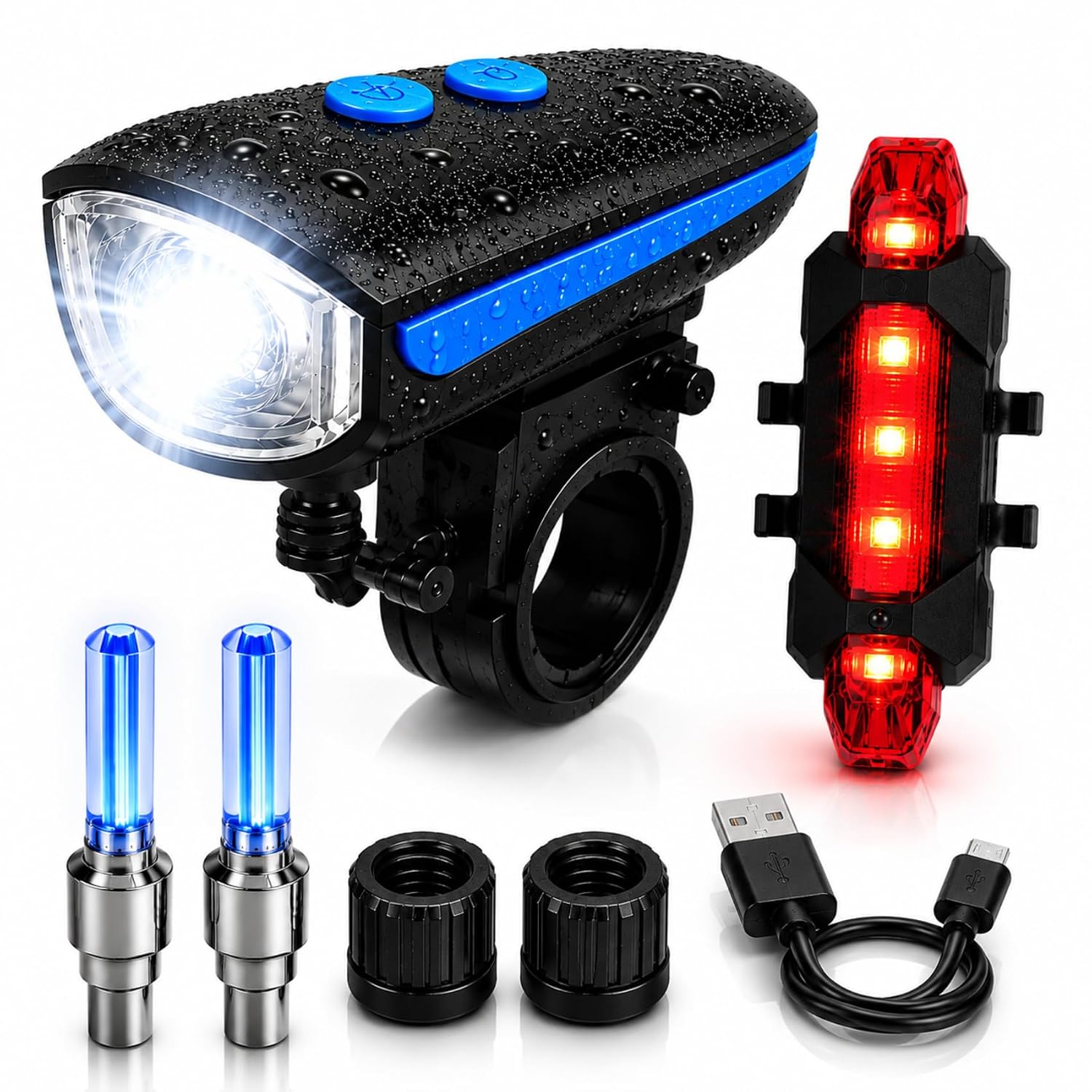 PulGos Cycle Lights for Bicycle with Horn | Powerful Waterproof LED Rechargeable Front Light | 3 Lighting Modes | 48H Battery Backup | Electric Bicycle Horn | Bicycle Light for Night Riding