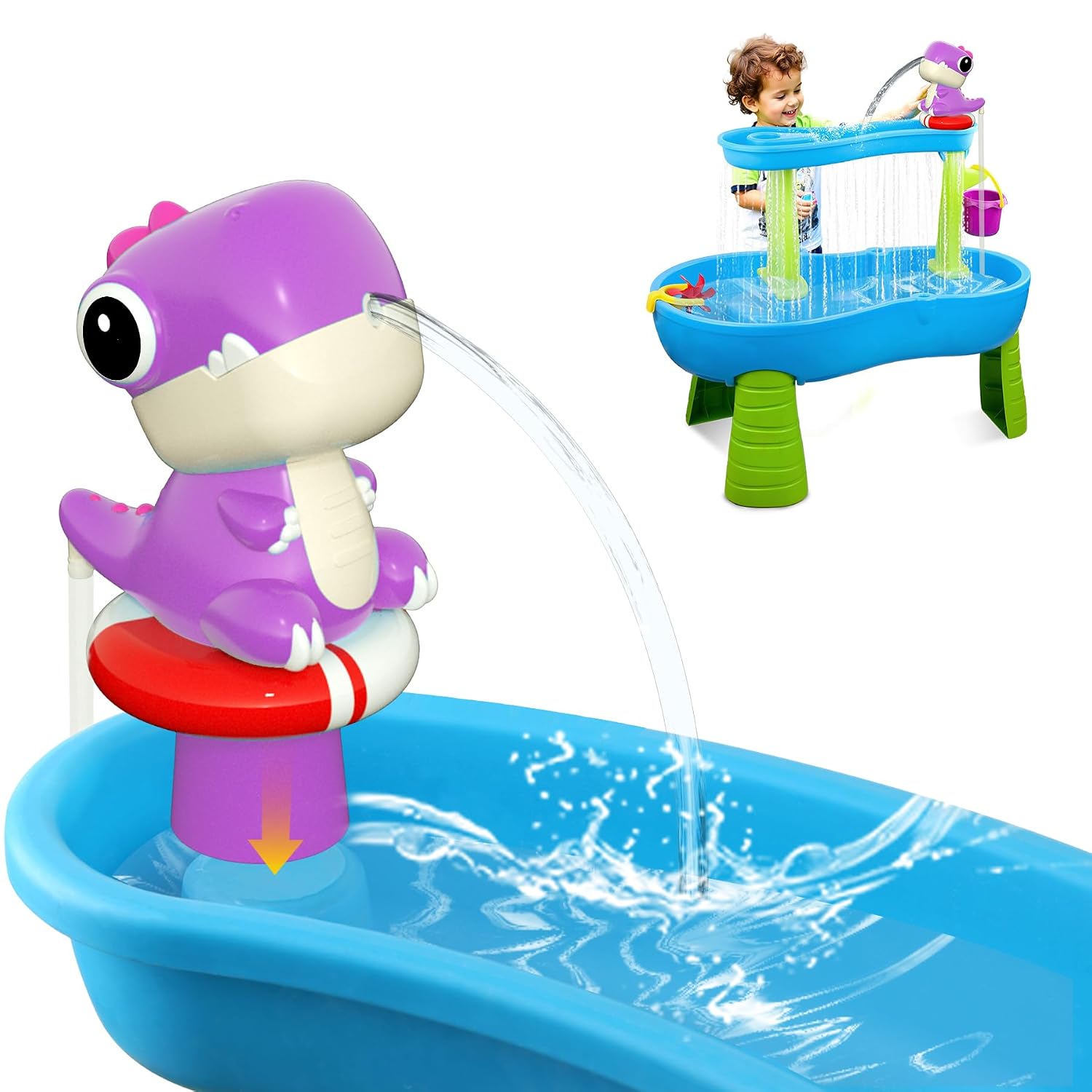 Dinosaur Battery Powered Water Table Pump Continuous Flow for Water Tables - Cordless, Rechargeable,No Damage Installation Outdoor Play Accessories for Kids (Purple)