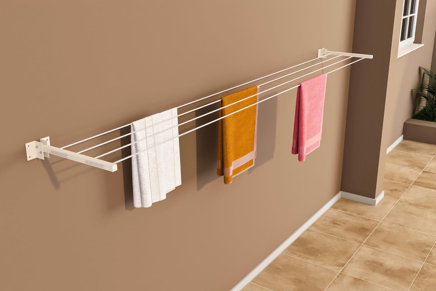 Amiraj Wall Mounted Clothes Drying Stand | Foldable Powder Coated Metal Cloth Dryer | 40 Feet Drying Space | Heavy Duty Laundry Hanger Rack | Balcony, Bathroom, Utility Area & Home with Fasteners Set