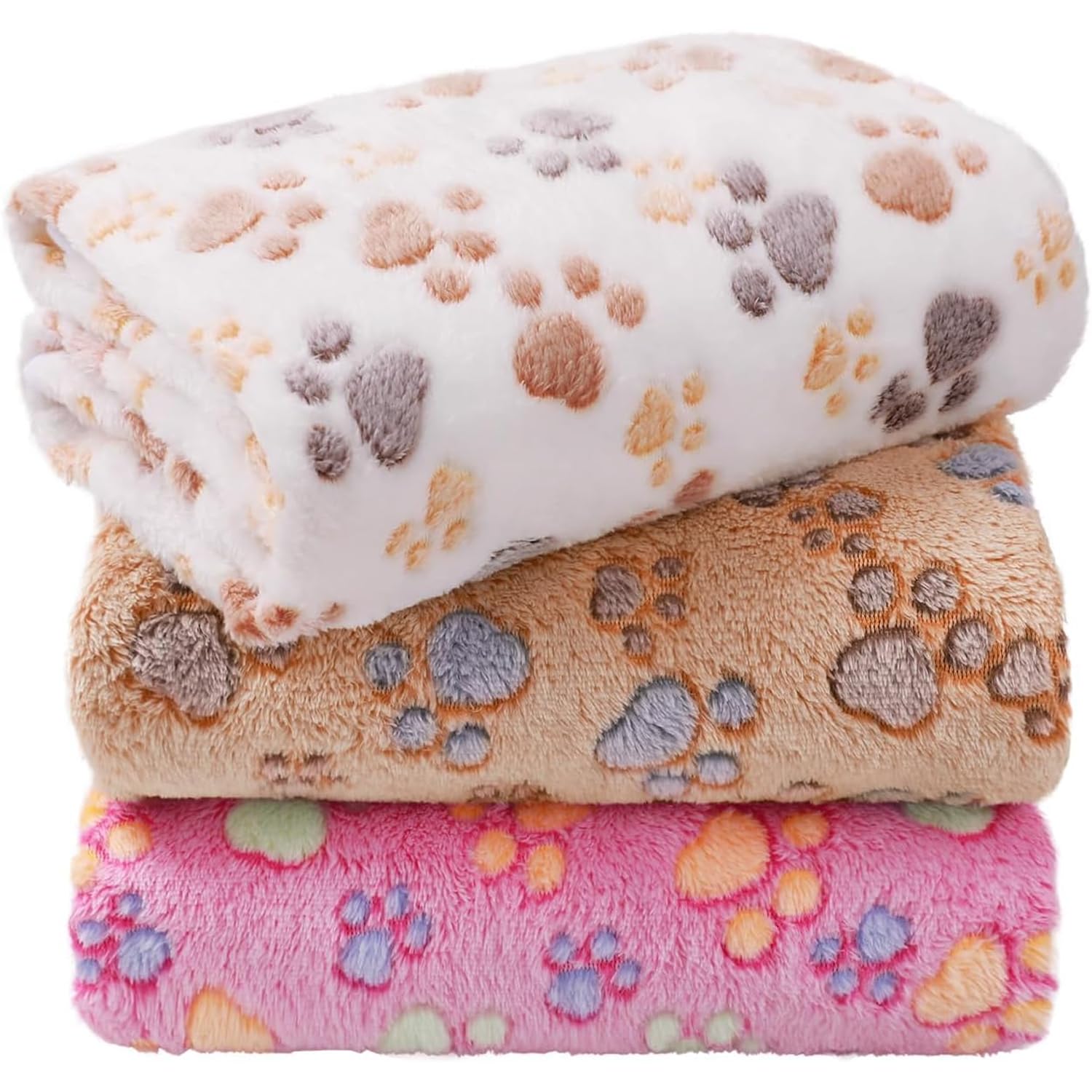 emily pets Super Soft Fleece Dog & Cat Blanket Pack of 3 | Warm Flannel Paw Print Pet Throw for Bed Sofa Car | Small & Large Dogs Puppies Kittens 50×40 in