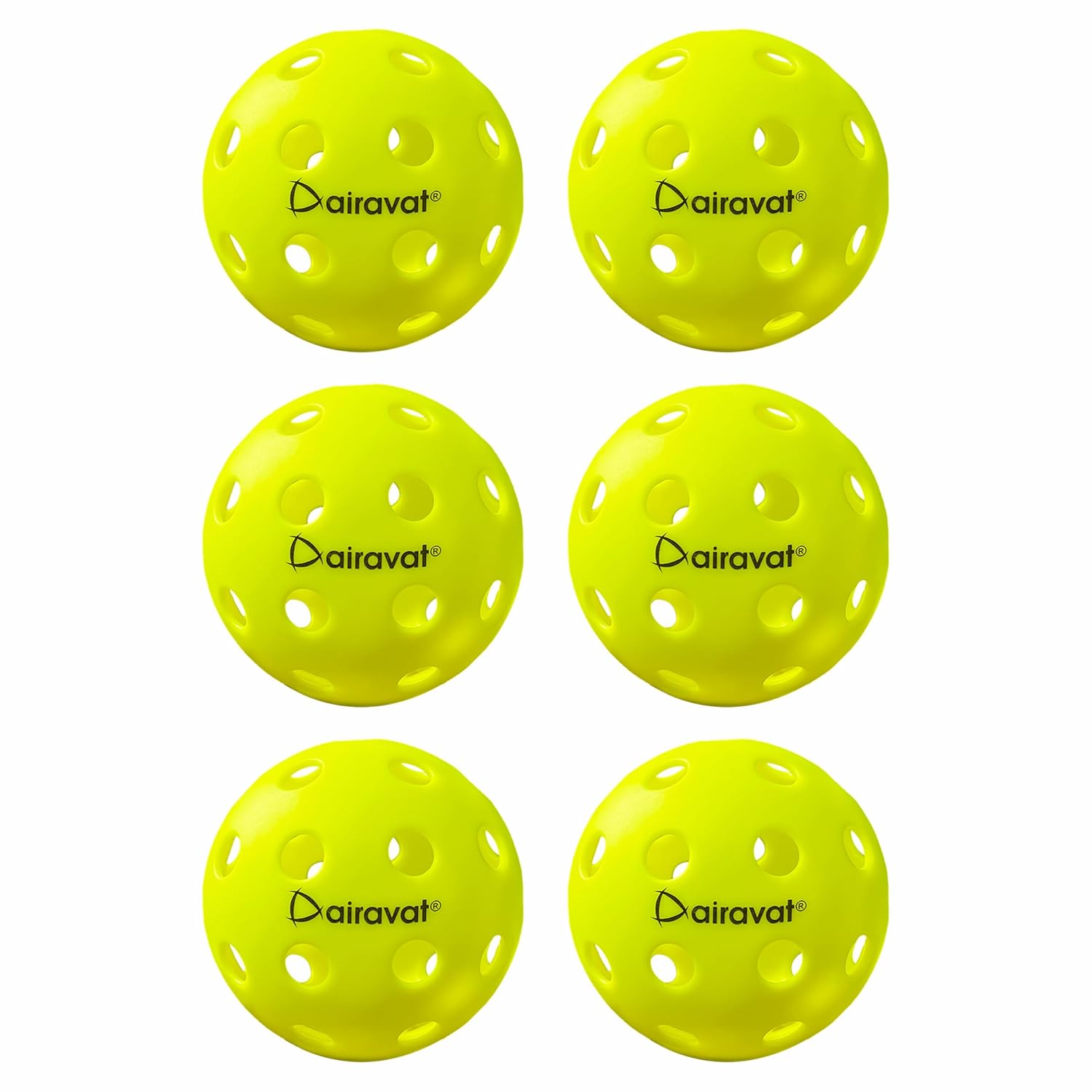AIRAVAT Premium Outdoor Pickleball Balls, 40 Hole Pickleball Basic Balls, Perfectly Balanced, High Bounce True Flight, Durable (Neon- Pack of 6)