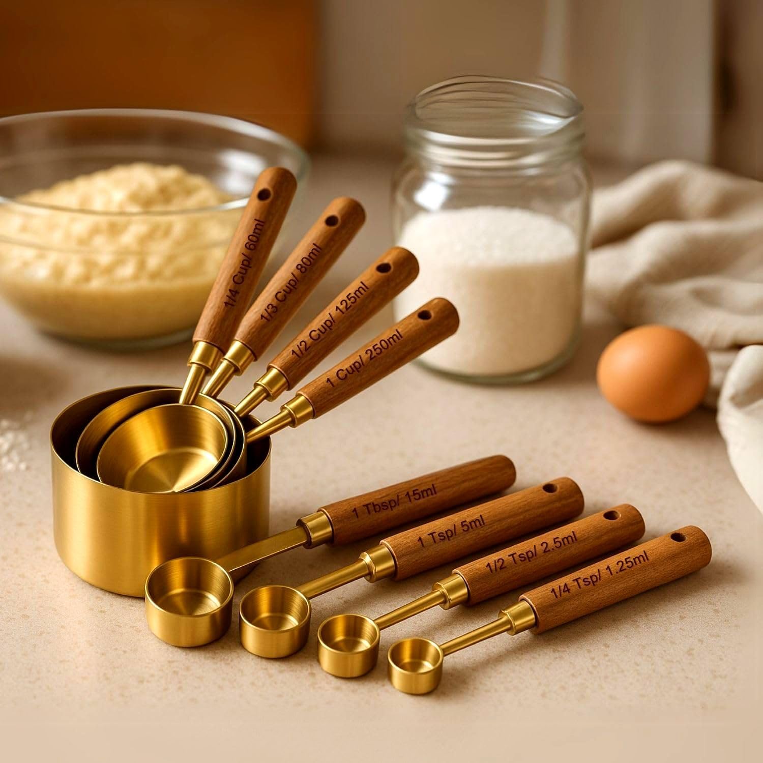 Gopendra Measuring Cups Set Measuring Spoons Set, Nesting Measure Cups with Stainless Steel Handle, for Measuring Dry and Liquid Ingredients Small Teaspoon with Copper Head (Rose Gold Copper)