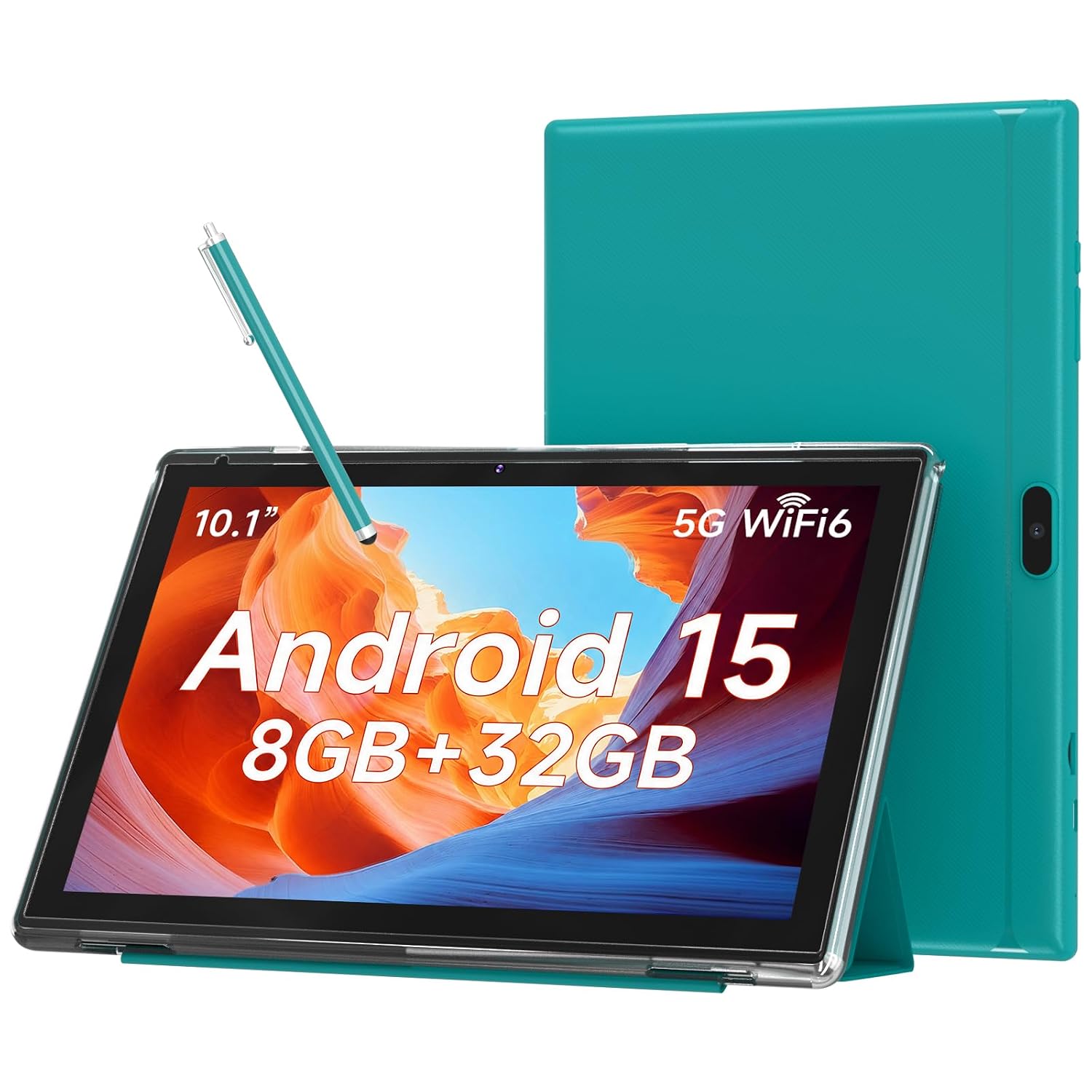 10 Inch Android 15 Tablet, 8GB RAM 32GB Storage Tablets, 10.1″ HD IPS Display, 5G WiFi-6, Tablets with 6000mAh Battery, Dual Camera for Video Call, Android Tablet with Case & Stylus Pen for Work/Study