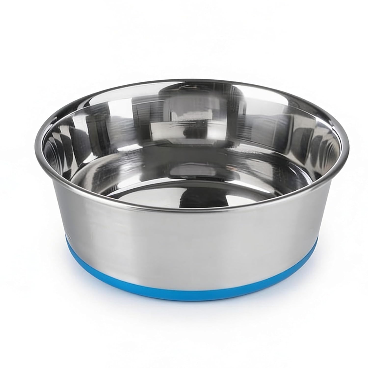 PETS EMPIRE Stainless Steel Dog Bowl, Single Piece – Non-Slip Silicone Base, Rust-Resistant & Heavy Duty – Food & Water Bowl for Dogs & Puppies – Silver/Blue (200 ML)