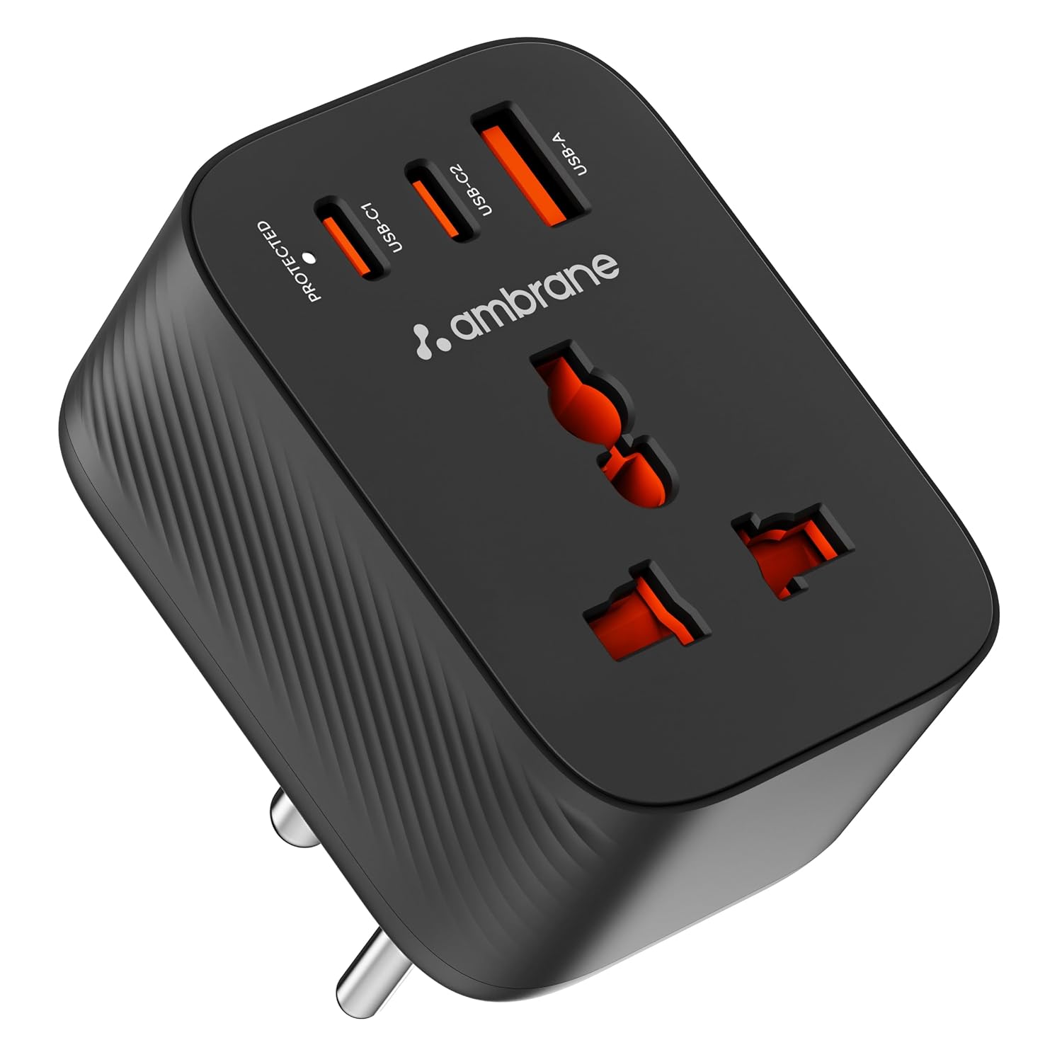 Ambrane 33W Fast Charging MultiPort Wall Adapter with Universal 2500W AC Socket for MacBook, Type-C Laptops, Android & iPhone Devices,Compact with PD & QC 3.0 (Charge X33 Black)